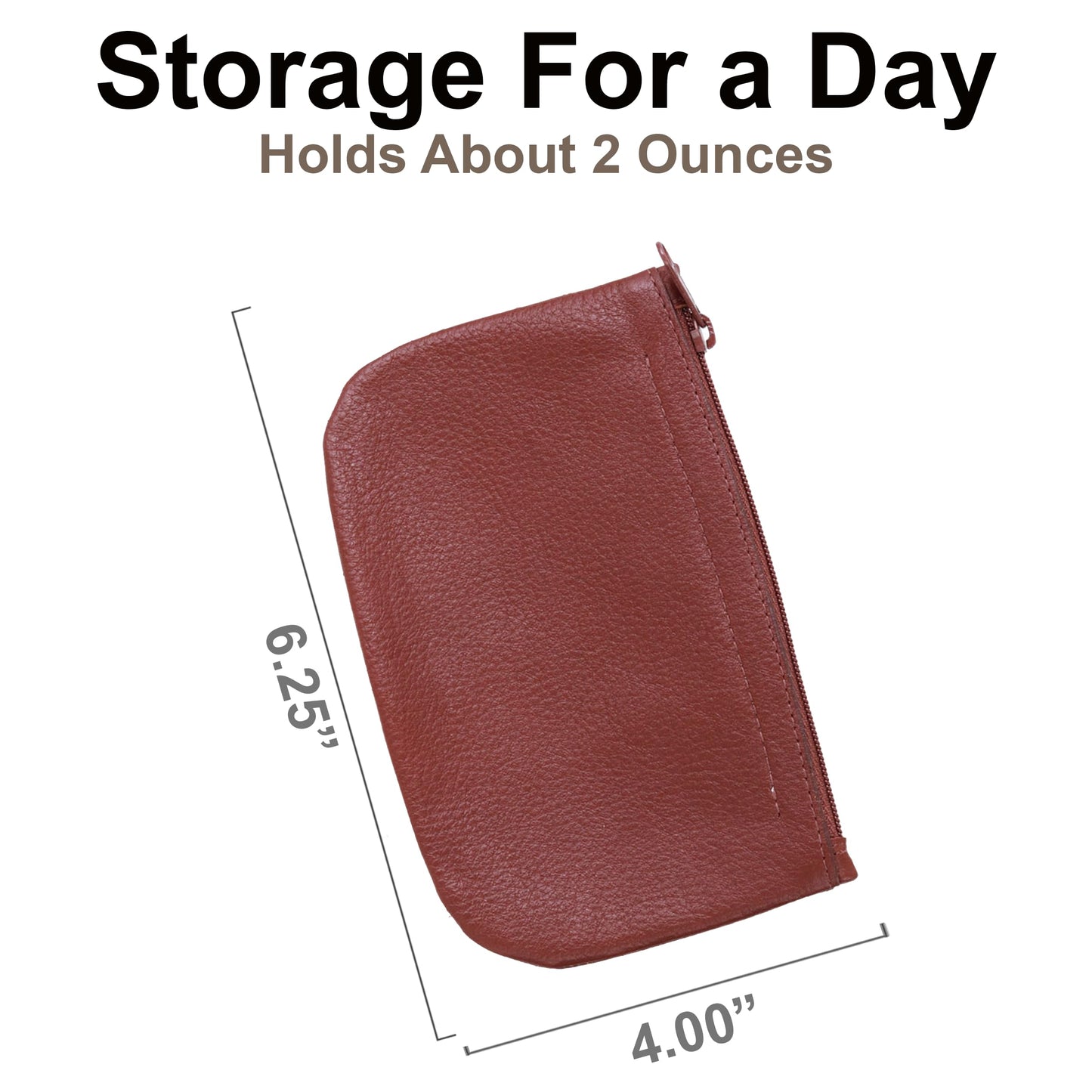Genuine Leather Zipper Tobacco Pouch, Odor Free Freshness Surgical Rubber Lining, 2oz Capacity (Brown)