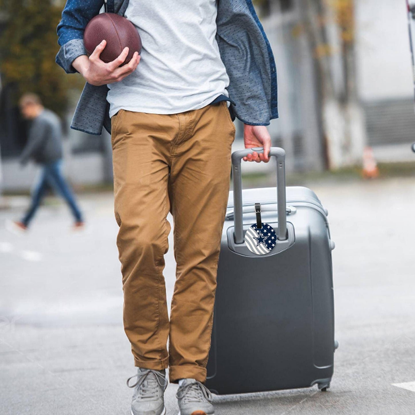 FKHGY - 2 Pack Leather Football Sport Fan Luggage Tag for Suitcase,Double-Sided Pattern Blue Design Travel Suitcase Tag with Privacy Flap Address Labels