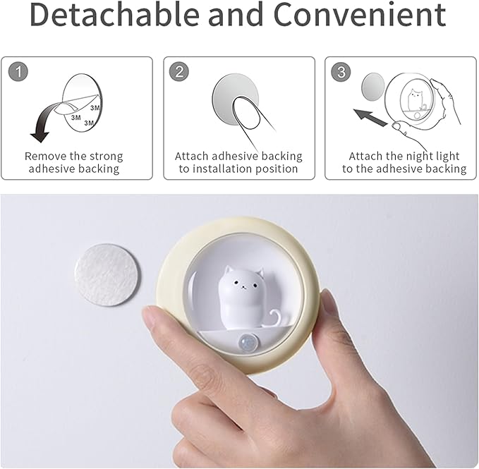Attivolife Cat Motion Sensor Light, Rechargeable Motion Activated Night Light LED Warm White, Adjustable Brightness, Portable for Kids Adults Bathroom Bedroom Hallway Stair-Yellow