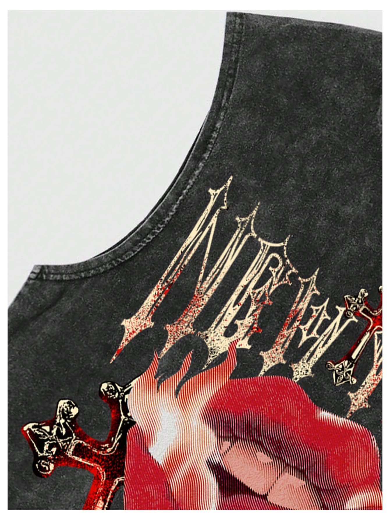 Verdusa Men's Graphic Tees Y2k Grunge Hippie Tee Distressed Summer Shirt Sreetwear Sleeveless Tank Top Black Small
