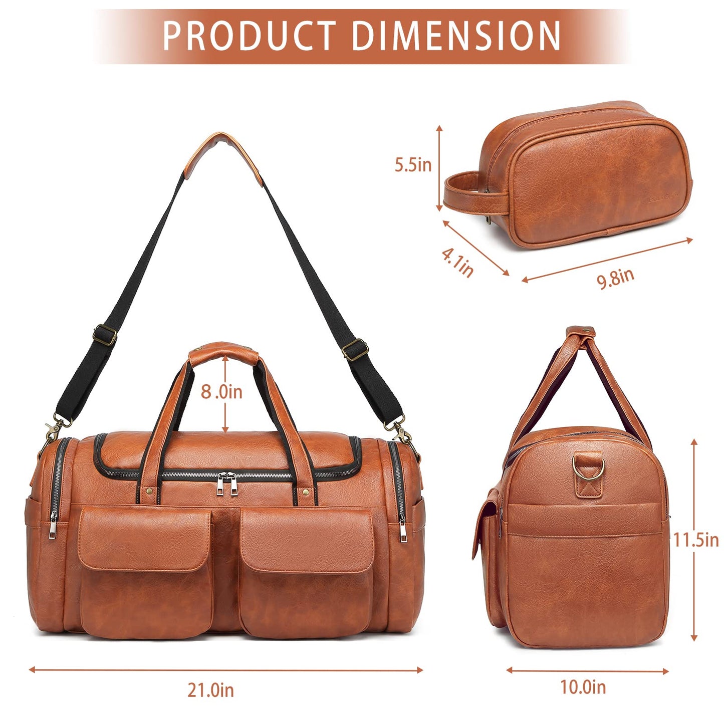 Travel Duffel Bag for Men, Large PU Leather Carry on Duffle Bag for Traveling, Waterproof Overnight Weekender Gym Bags with Shoe Compartment - Perfect for Daily Use/Birthday Gift
