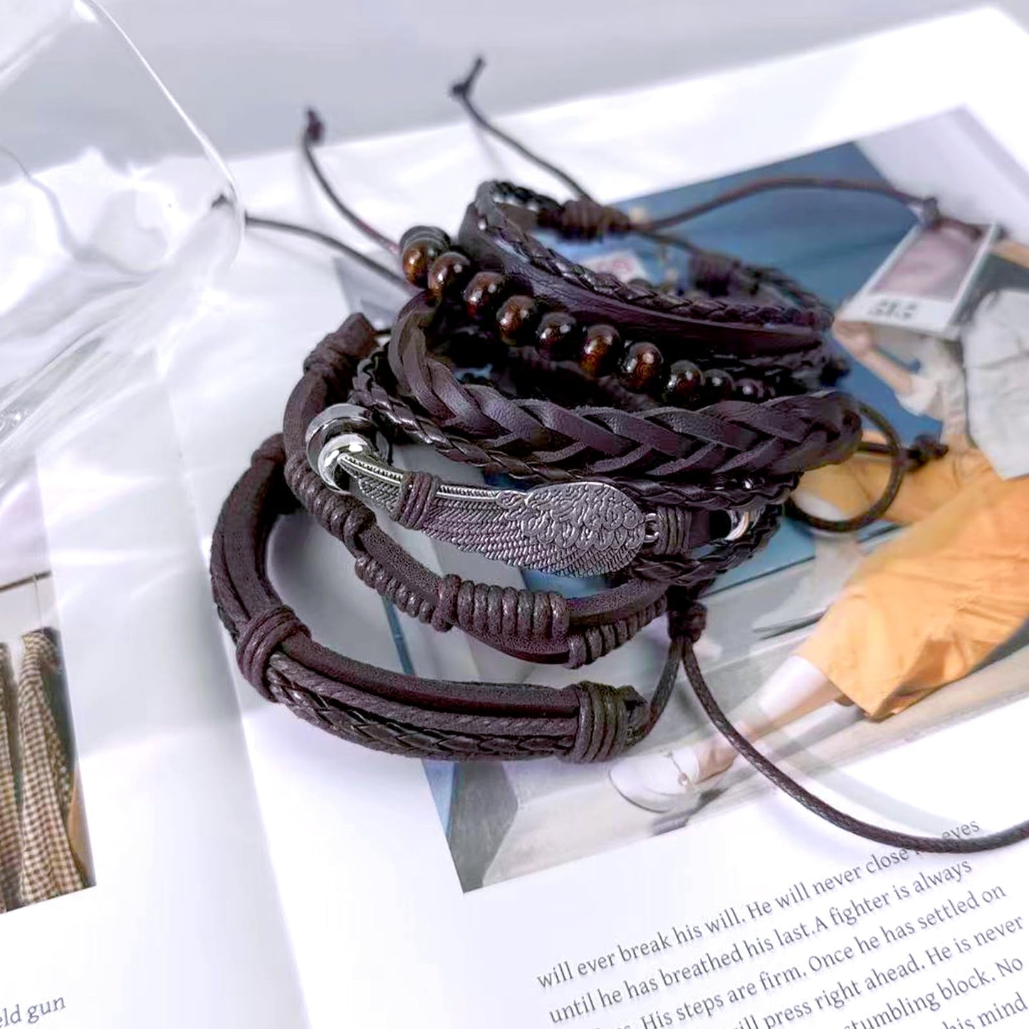 Zobnexts 31Pcs Braided Leather Bracelets for Men Women Punk Wrap Wood Beads Bracelets Adjustable Hemp Cords Ethnic Tribal Handmade Wrap Wristband Punk Gothic Evil Eye Skull Skeleton Bracelet
