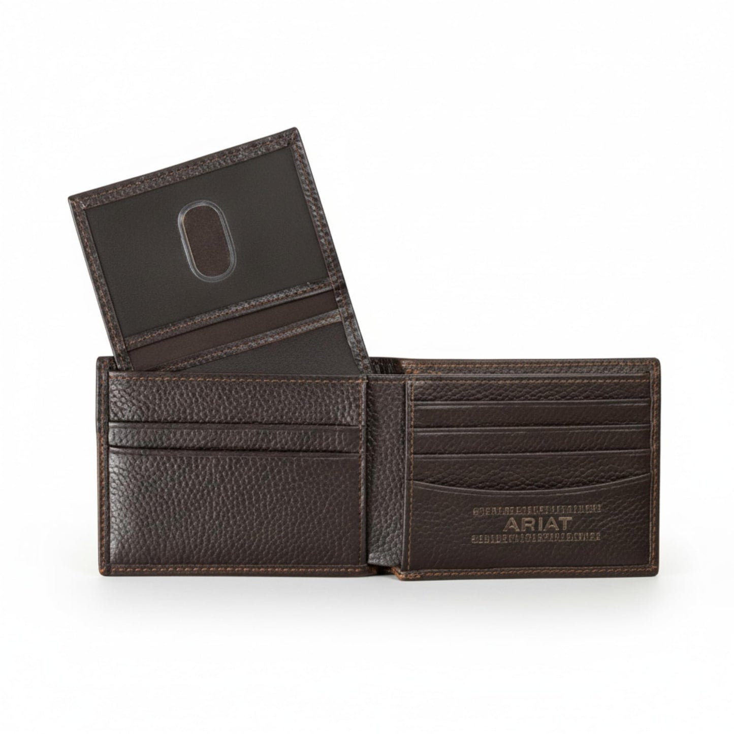 ARIAT Men's Boot Stitch Shield Bifold Wallet with Removable Pass Case, Embroidered Leather, Brown