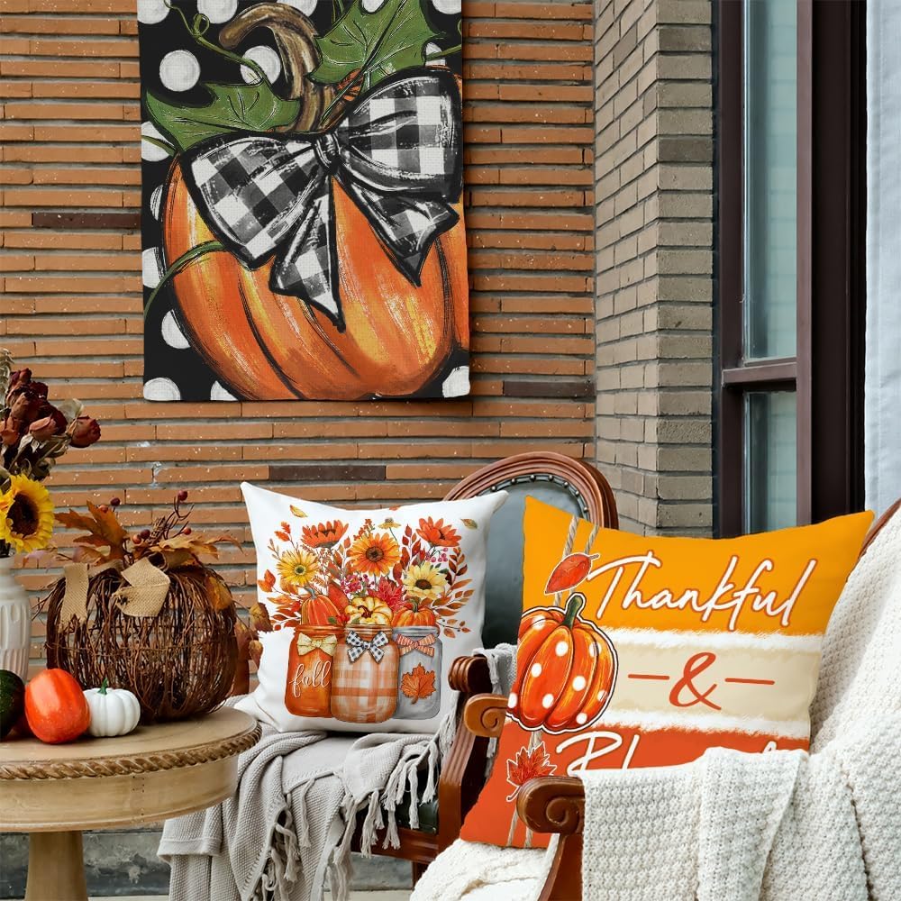 GEEORY Fall Sunflower Pumpkin Thanksgiving Pillow Covers 18x18 Set of 4
