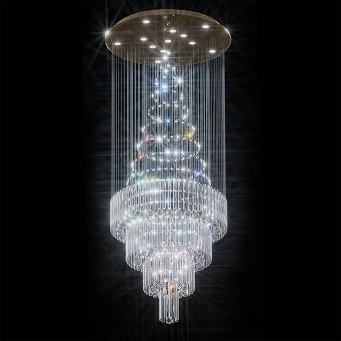 Flashing God D32''XH79'' Modern Foyer Chandelier for High Ceiling Raindrop Crystal Chandelier High Ceiling Pendant Light Fixture for Hallway Living Room Gold Stairwell Chandeliers