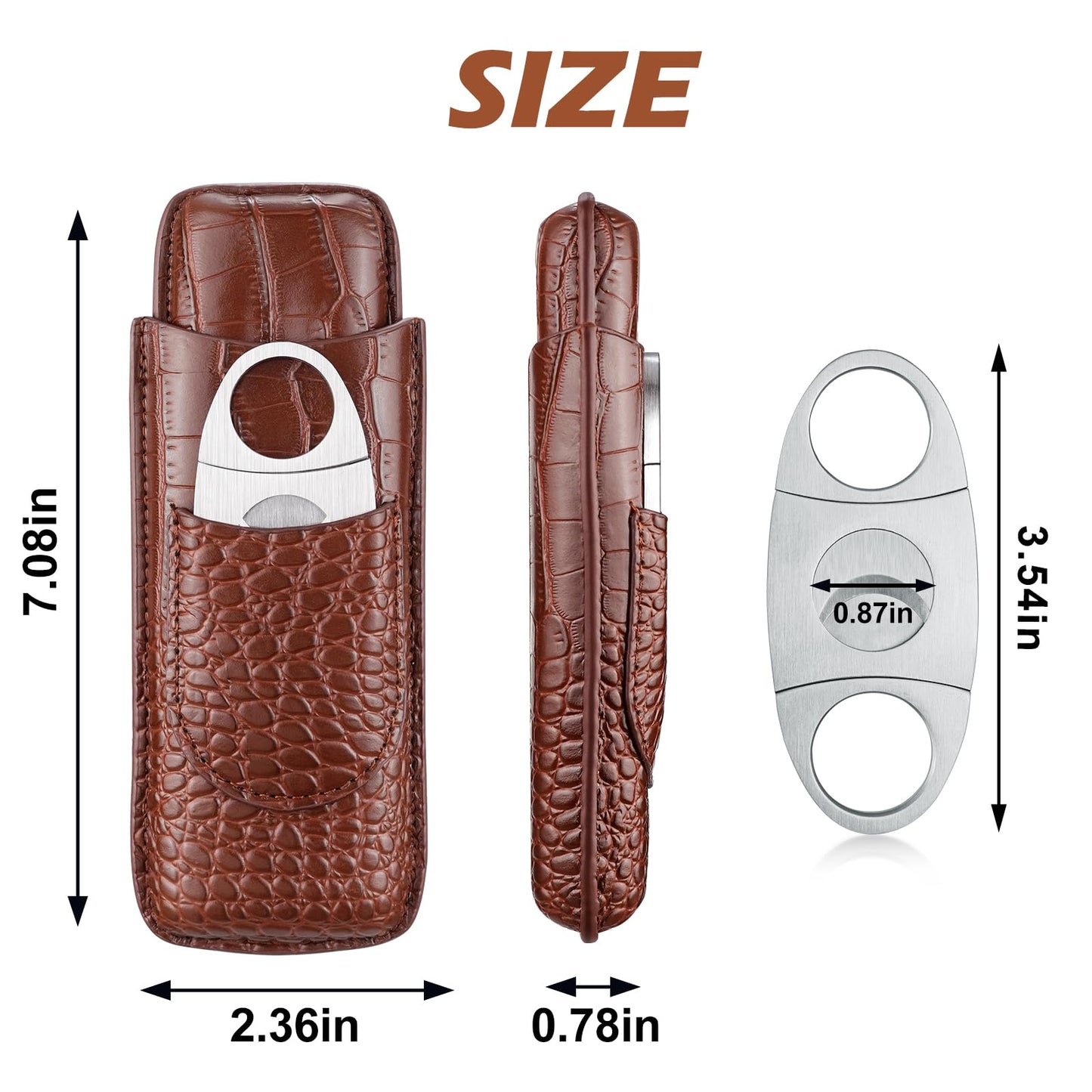 cgaplus 2-Finger Cigar Case with Cutter Crocodile Pattern Leather Cigar Humidor Case Portable Travel Cigar Case for Men(Brown)