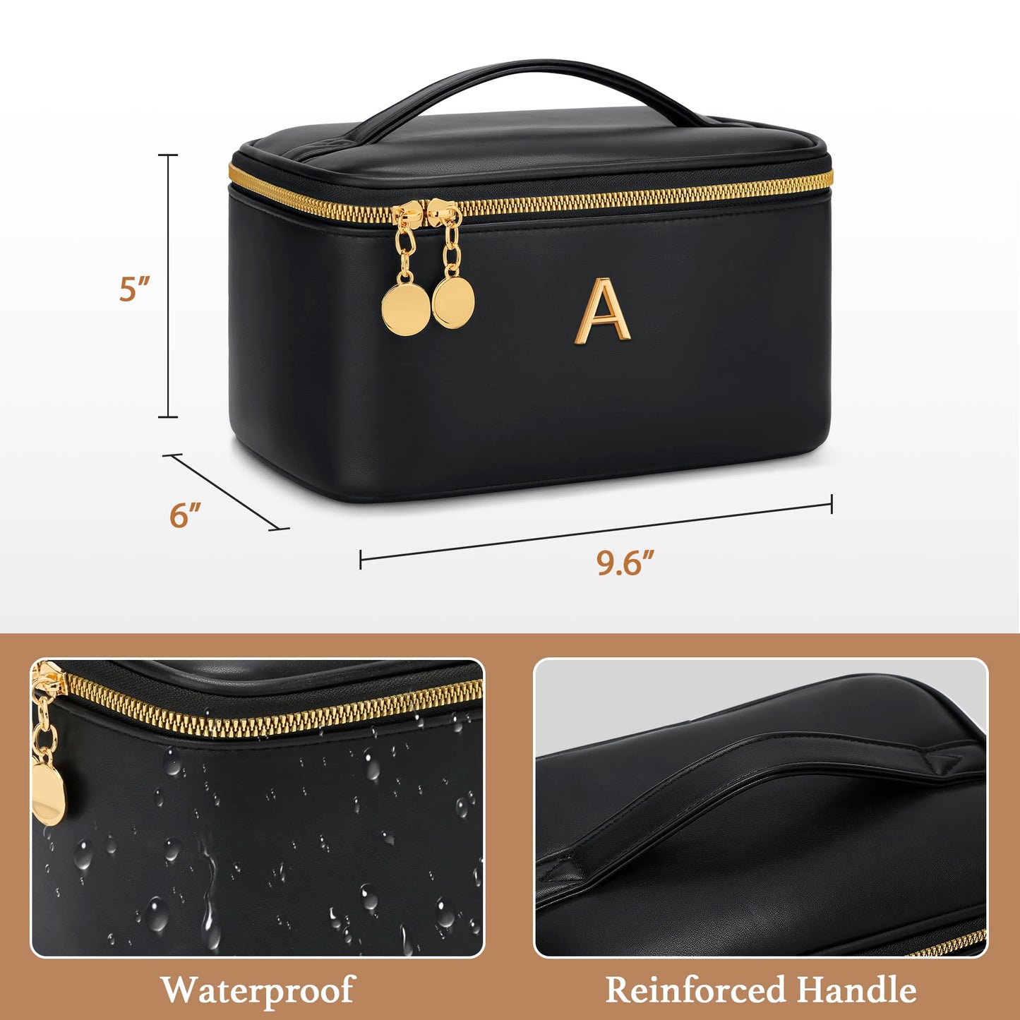 CLOUDWINGS Gifts for Women Travel Makeup Bag Personalized Cosmetic Bag Portable Large Capacity Toiletry Bag(Black-A)