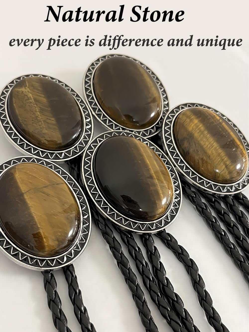 Jeilwiy Bolo Tie with Natural Tiger Eye Stone Western Bolo Ties for Men Native American Cowboy Necktie Bolo Necklace