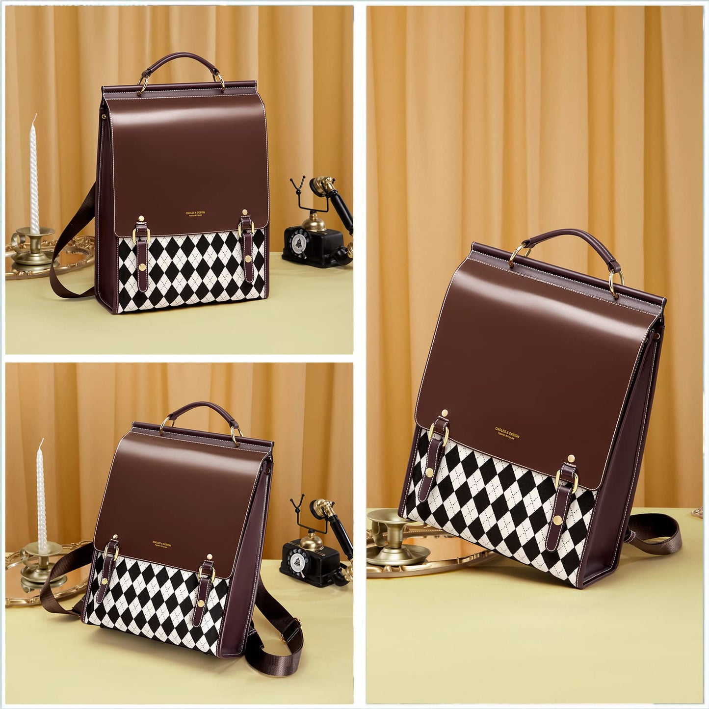 Cnoles Leather Backpack Purse For Women Fashion Ladies Vintage Bag Casual College Travel Backpacks Large bags Black