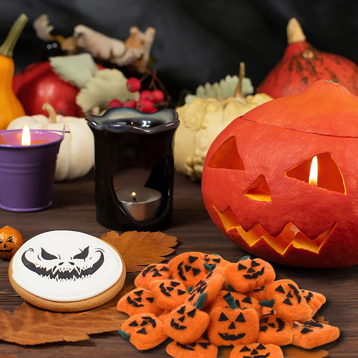Hillsuren 24 Pcs Halloween Felt Pumpkin Wool Felt Ball Garland Spooky Fabric Pumpkin Ornaments for DIY Crafts Halloween Fall Party Hanging Home Wall Table Farmhouse Tree Indoor Outdoor Decoration