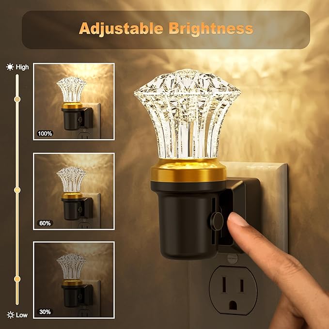 JandCase Night Lights Plug into Wall, Dimmable Night Light Pulg in, Diamond Automatic Night Lights with Auto Light Sensor, Adjustable Brightness 3000K LED Night Light, for Bedroom Hallway