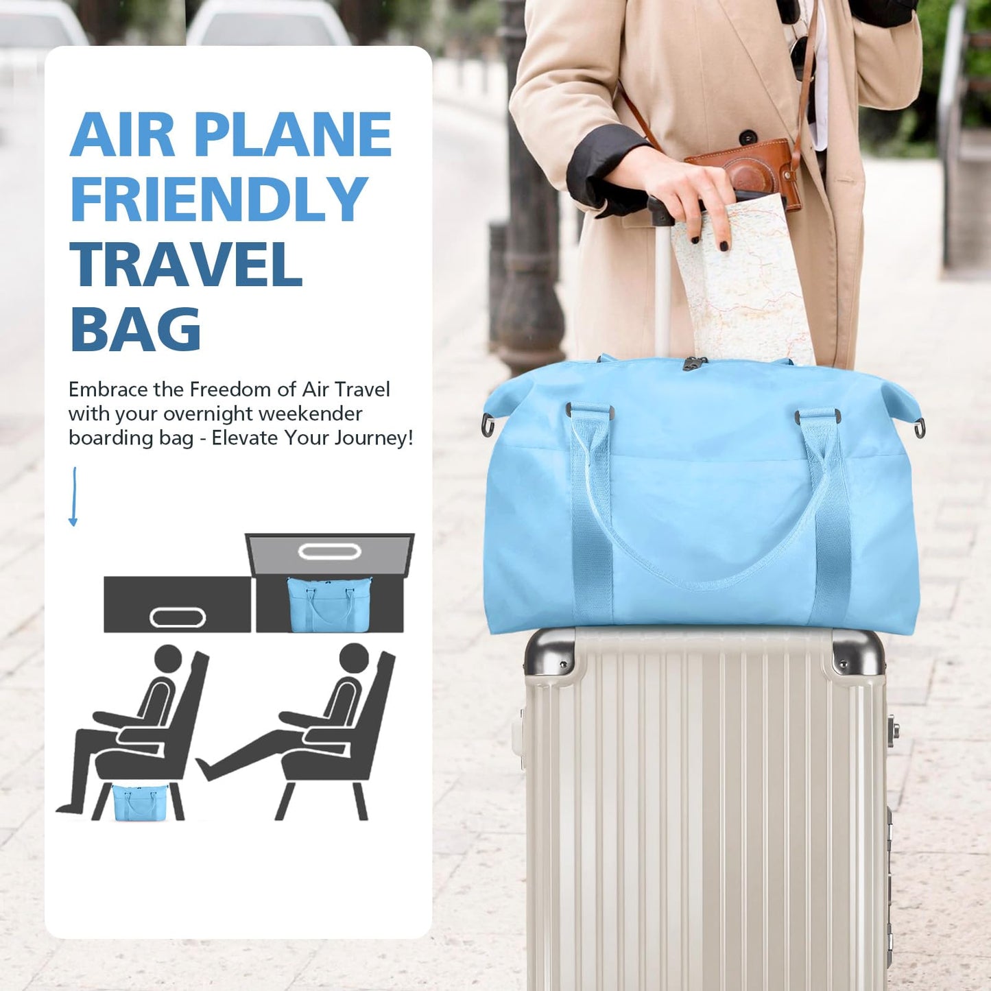 Travel Duffle, Waterproof Weekender Carry On Tote for Women, Travel Essentials Sport Gym for Men, Hospital Bag for Labor and Delivery, Overnight Luggage With Trolley Sleeve