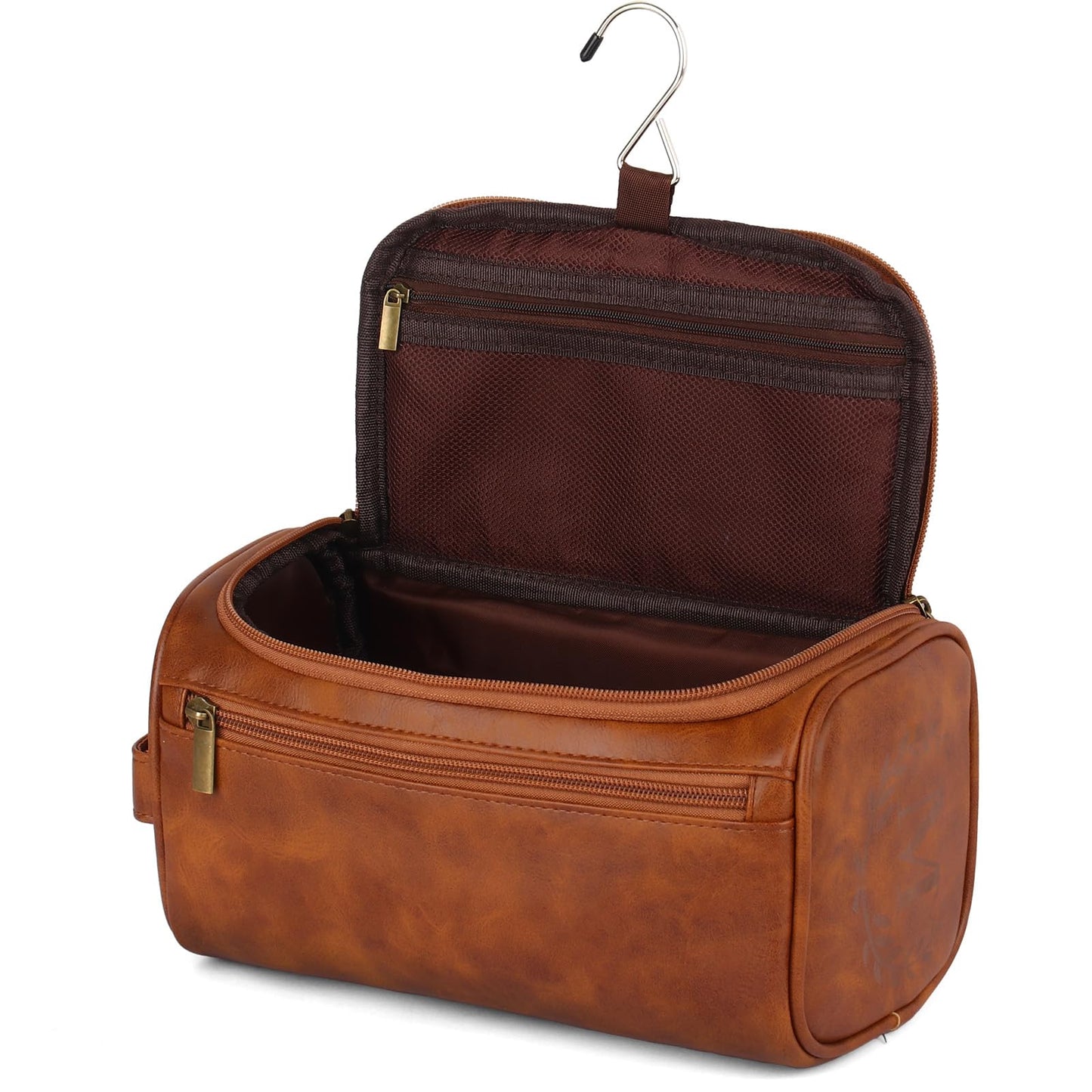 OXYEFEI Personalized Toiletry Bag for Men,Personalized Gifts for Men,Engraved Initial PU Leather Mens Toiletry Travel Shaving Travel Essentials Toiletries Bag for Him Birthday (W, Light Brown)