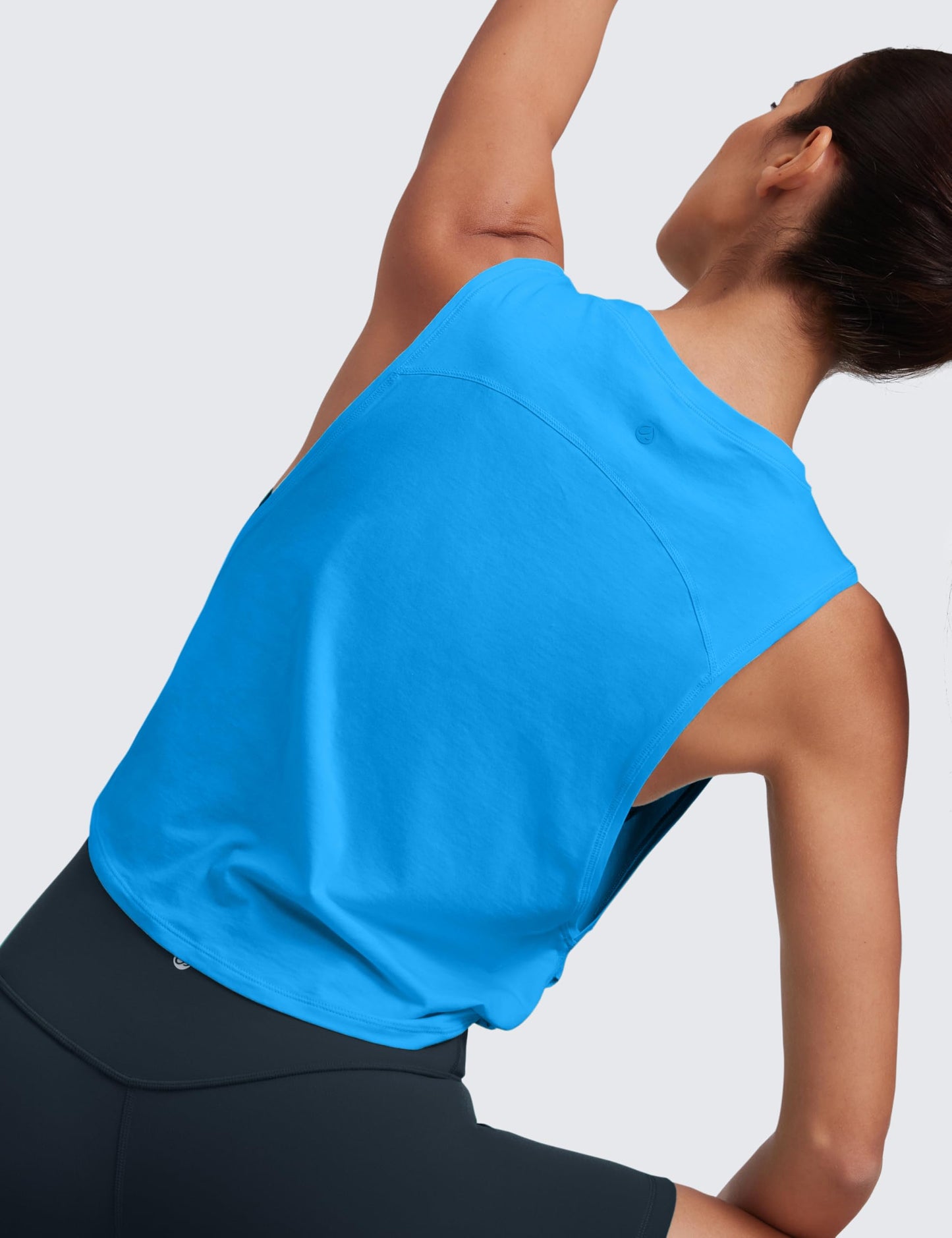 CRZ YOGA Pima Cotton Large Armhole Tank Tops for Women - Workout Sport Athletic Yoga Running Gym Loose Crop Sleeveless Shirts Madagascar Blue X-Small