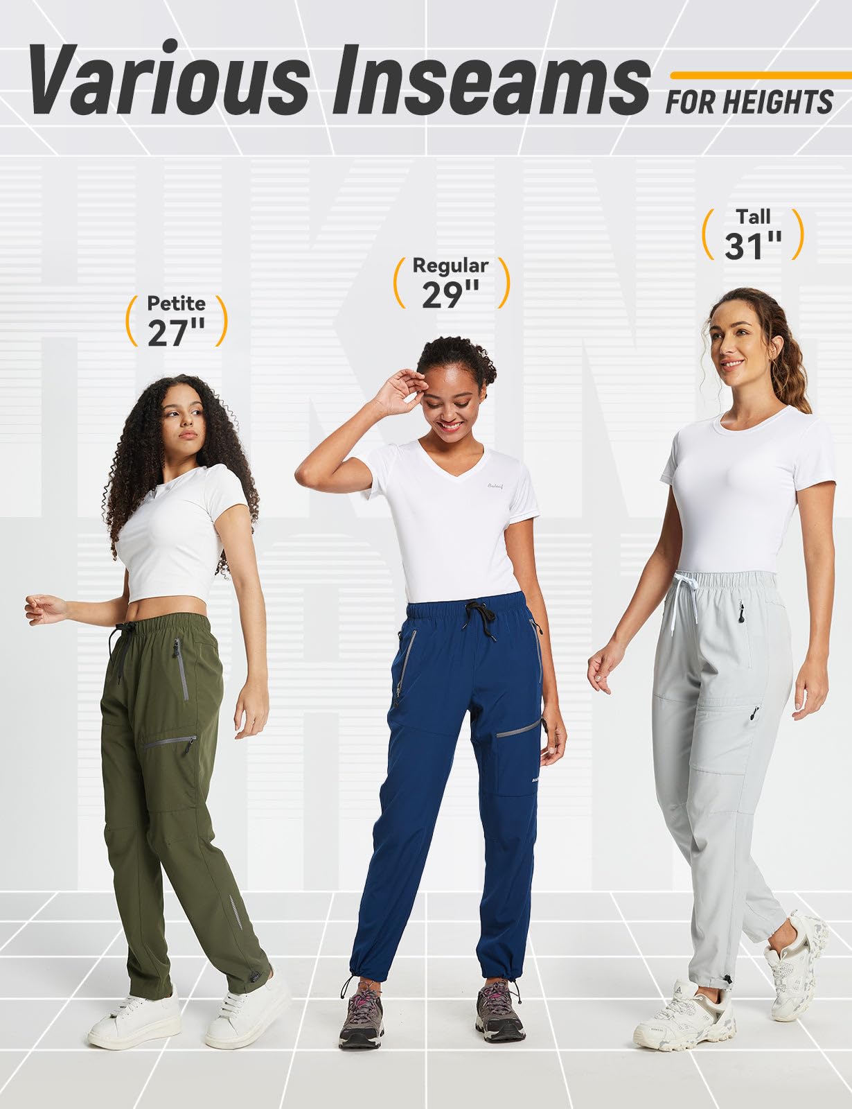 baleaf Travel Pants Women Hiking Long Tall Lightweight Quick Dry Water Resistant Cargo Pants 31'' Trip 31''-Black XS
