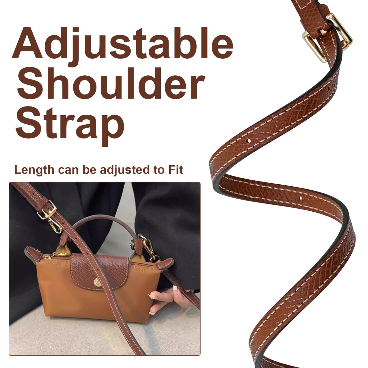 LOUKAYCCI 2 Kit Mini Bag Leather Shoulder Strap and Felt Purse Organizer Insert for Longchamp mini XS Bag Punch-Free Adjustable Buckle Design(Beige & Strap)