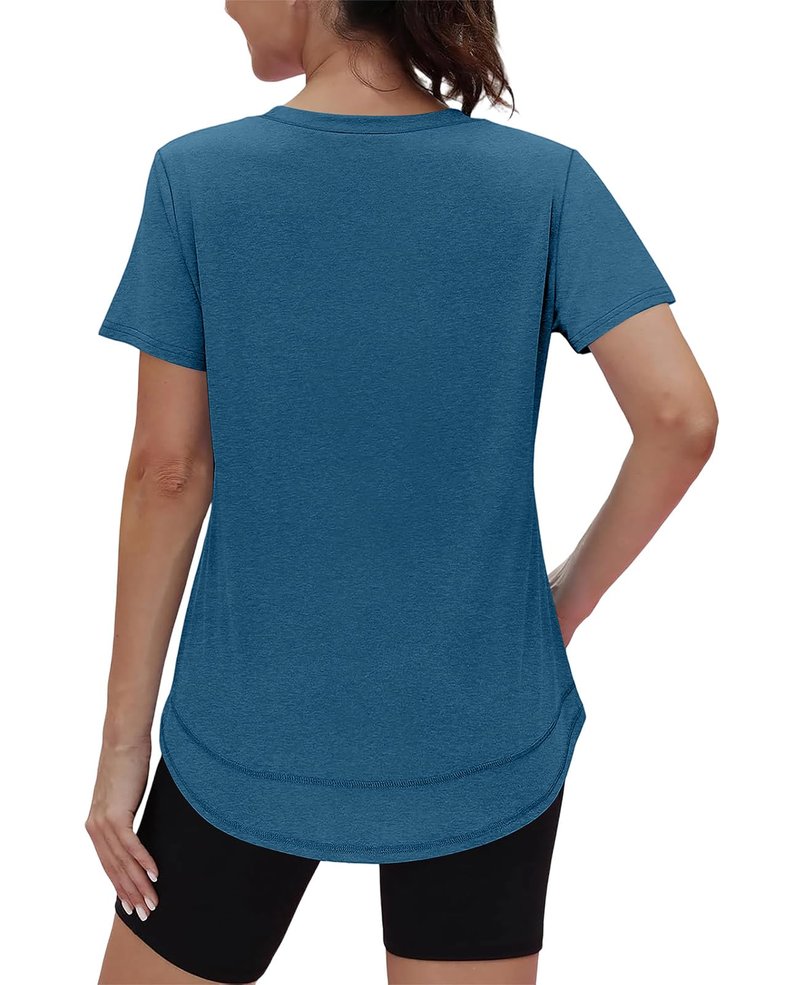 Workout Tops for Women Spring Summer Short Sleeve Golf Outfits Gym Essentials Activewear Running Shirts V Neck Blue Green S