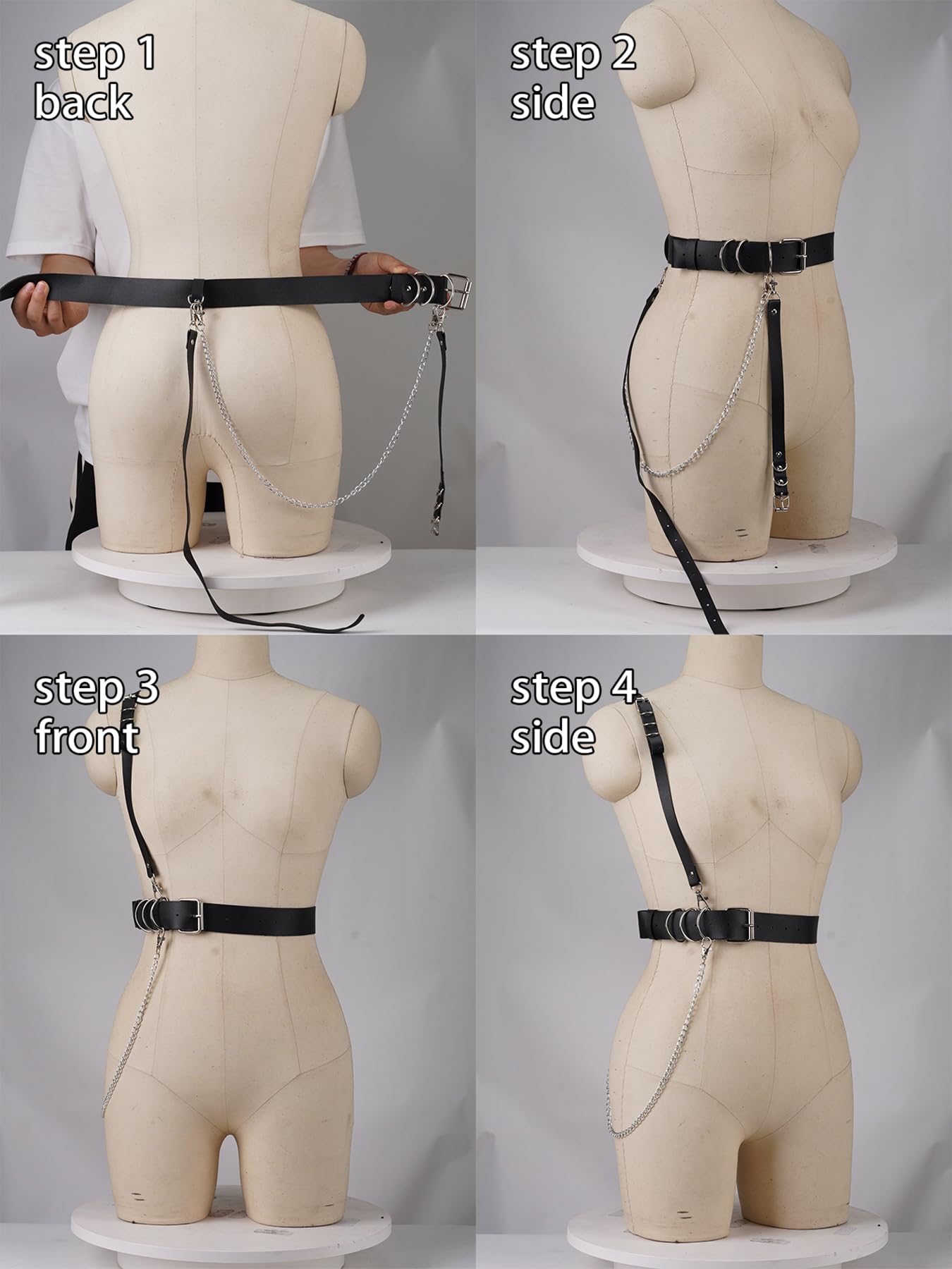 Women's Adjustable Waist Belt with Shoulder Strap & Chain – Faux Leather Fashion Belt with Alloy Ring – Streetwear Layering Accessory for Festival Photoshoot Performance Outfit (Fit Waist 21.5-36.0in)