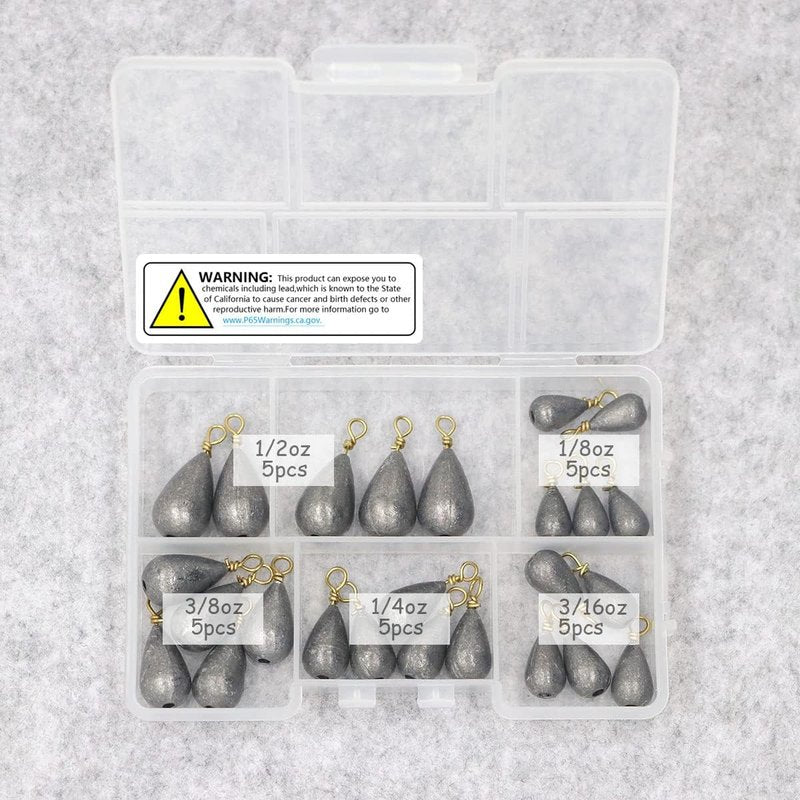 Fishing Weights Sinkers Kit - 25-Piece Assorted Bass & Catfish Weights for Saltwater & Freshwater Fishing