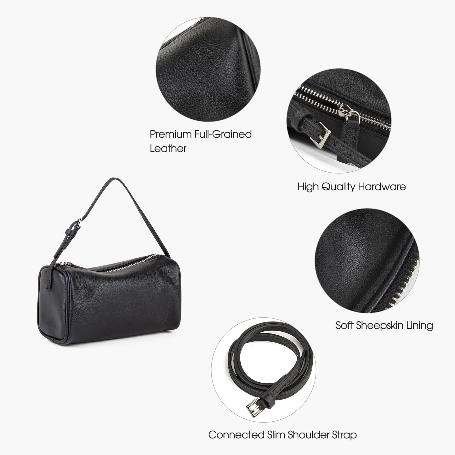 DONNAIN Premium Full-Grained Leather Crossbody Purses for Women, Hobo Bags for Women Crossbody with Adjustable Strap (Black, Small)