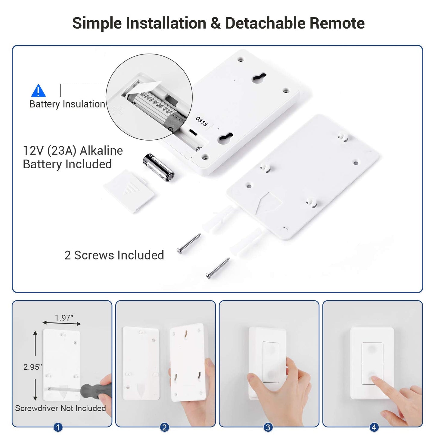 DEWENWILS Wireless Remote Wall Switch and Outlet, No Wiring Remote Control Outlet Light Switch, Expandable, 15A/1875W, 100ft RF Range, Compact Side Plug, ETL Listed (1 Outlet and 2 Remotes)