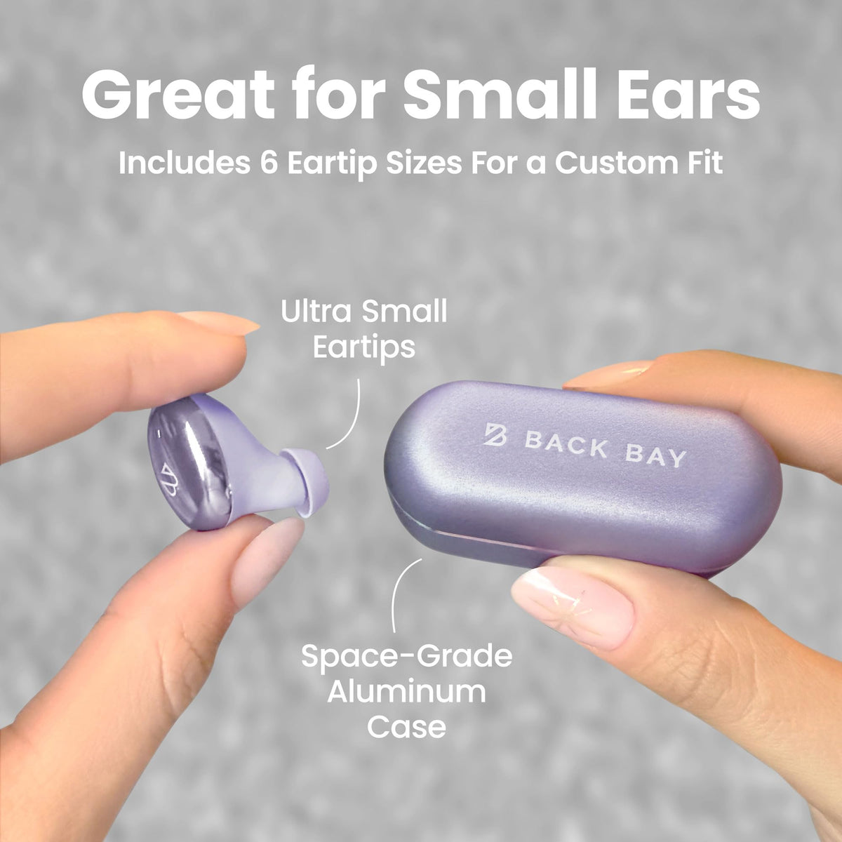 Back Bay Audio Tempo 30 Wireless Earbuds for Small Ears - Award-Winning Sound, Sweatproof Bluetooth Earbuds, Comfortable Ear Buds for Women, Purple Earphones Small Ear Canals, Long Battery Headphones
