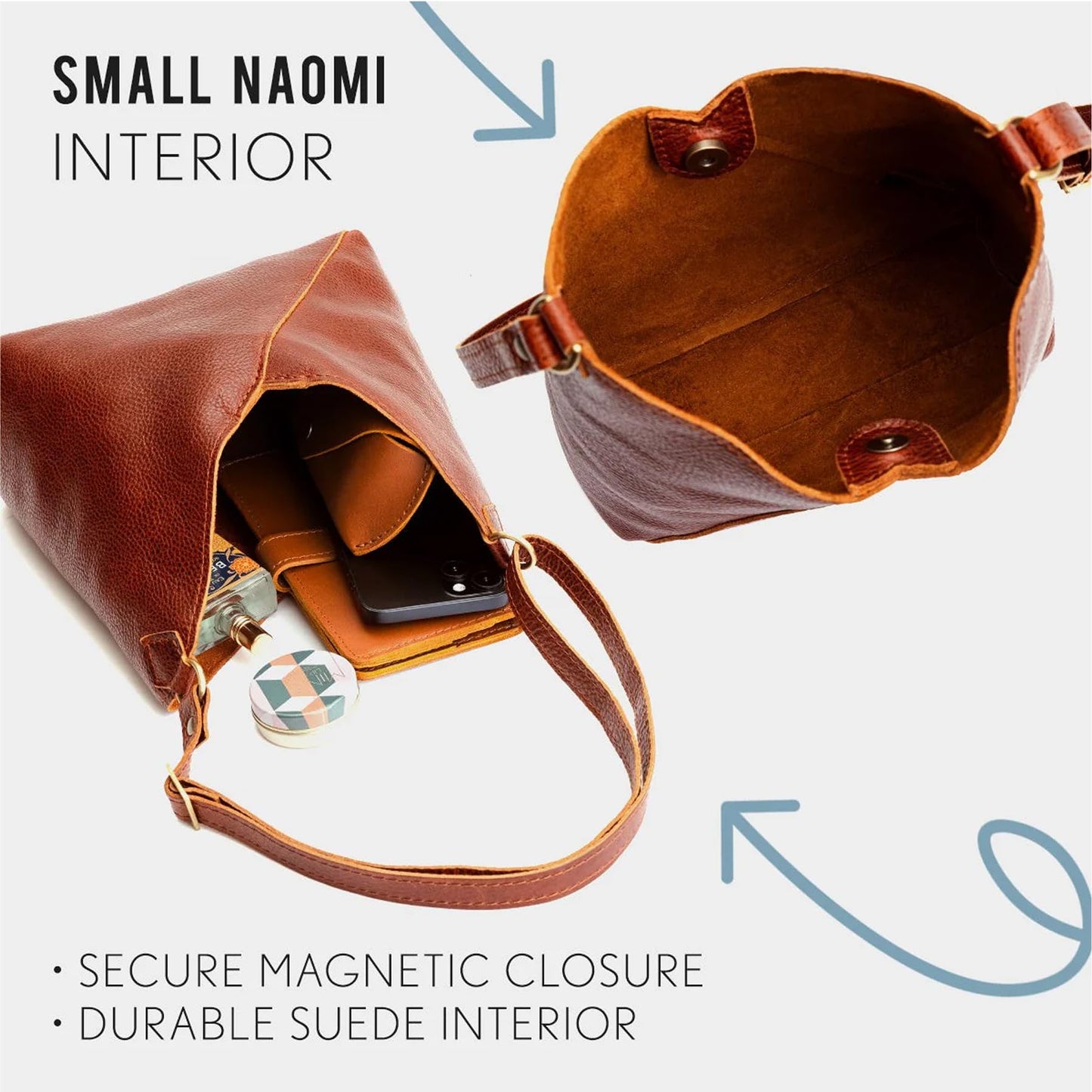 Portland Leather Goods Naomi Shoulder Bag – Slouchy Leather Shoulder Bag with Adjustable Crossbody Strap & Secure Magnetic Closure – Handmade from the Finest Full-Grain Hides – Small, Pebbled Black