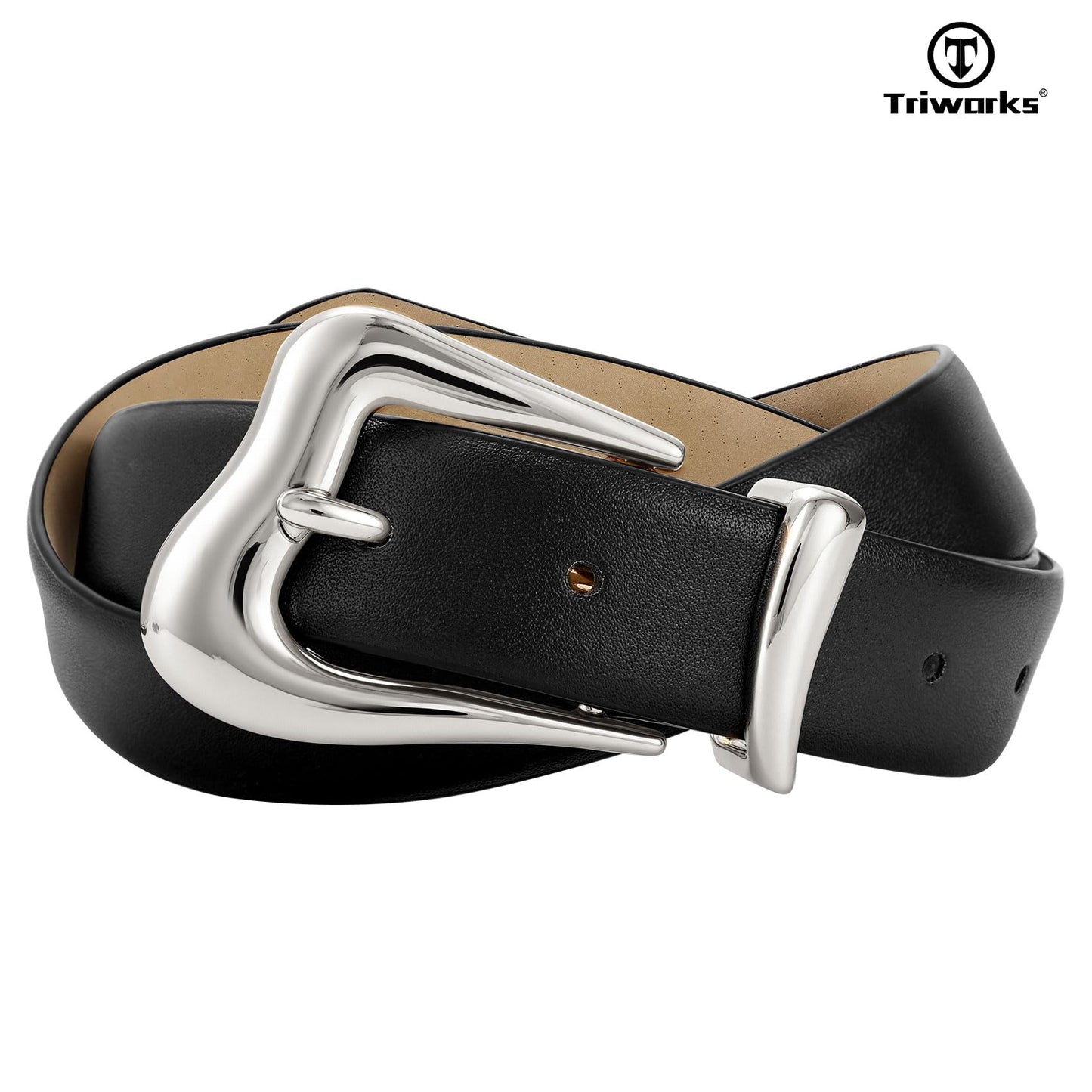 TRIWORKS Women's Belts for Jeans Pants Sliver Buckle Fashion Waist Belts for Ladies Leather Belts
