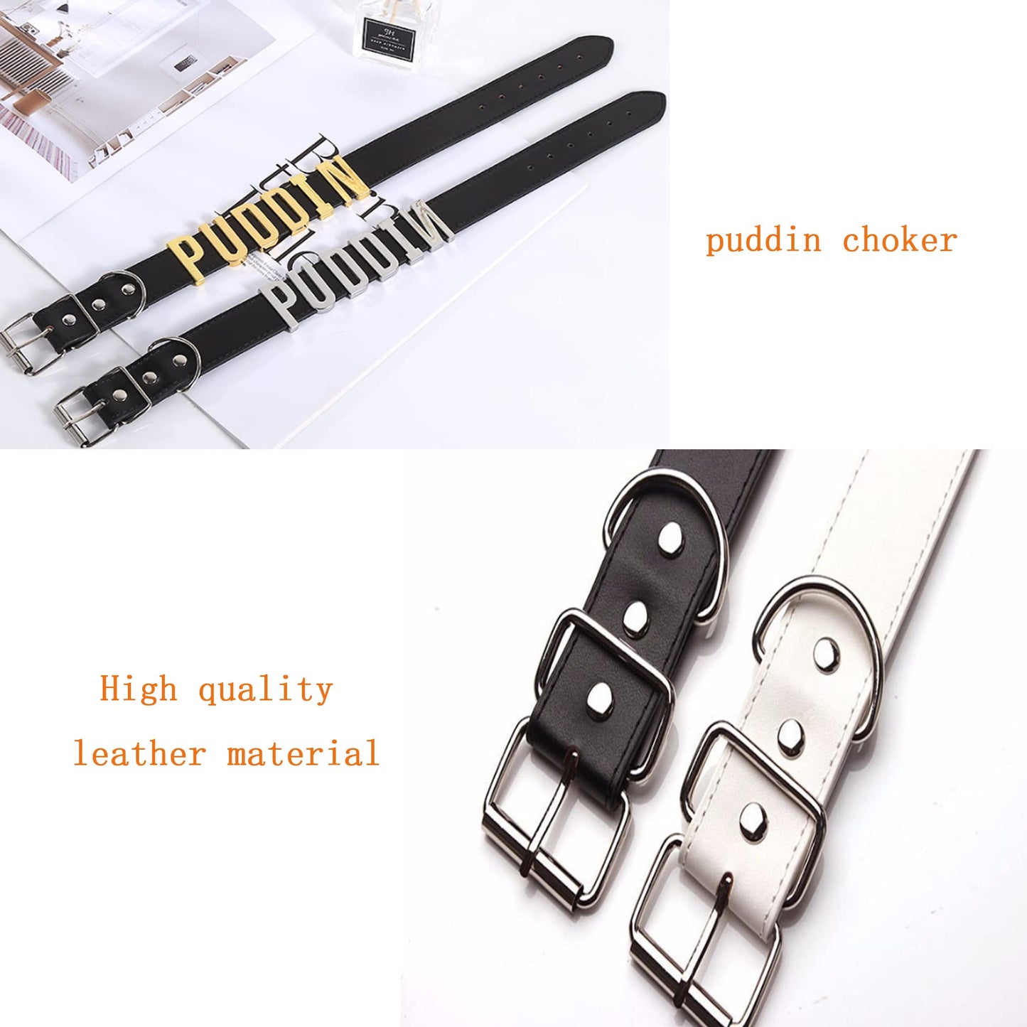 LAKIYOYO Puddin Choker Necklace Bracelet for Women Leather Choker Necklace for Women Halloween Cosplay Costume Jewelry Set(black gold)