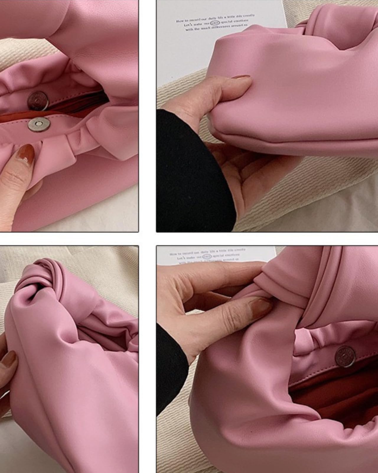 Inkfew Ruched Clutch Purses For Women Evening Bag PU Leather Trendy Small Hobo Handbag Wedding Guest Bags for Party Shopping,Pink