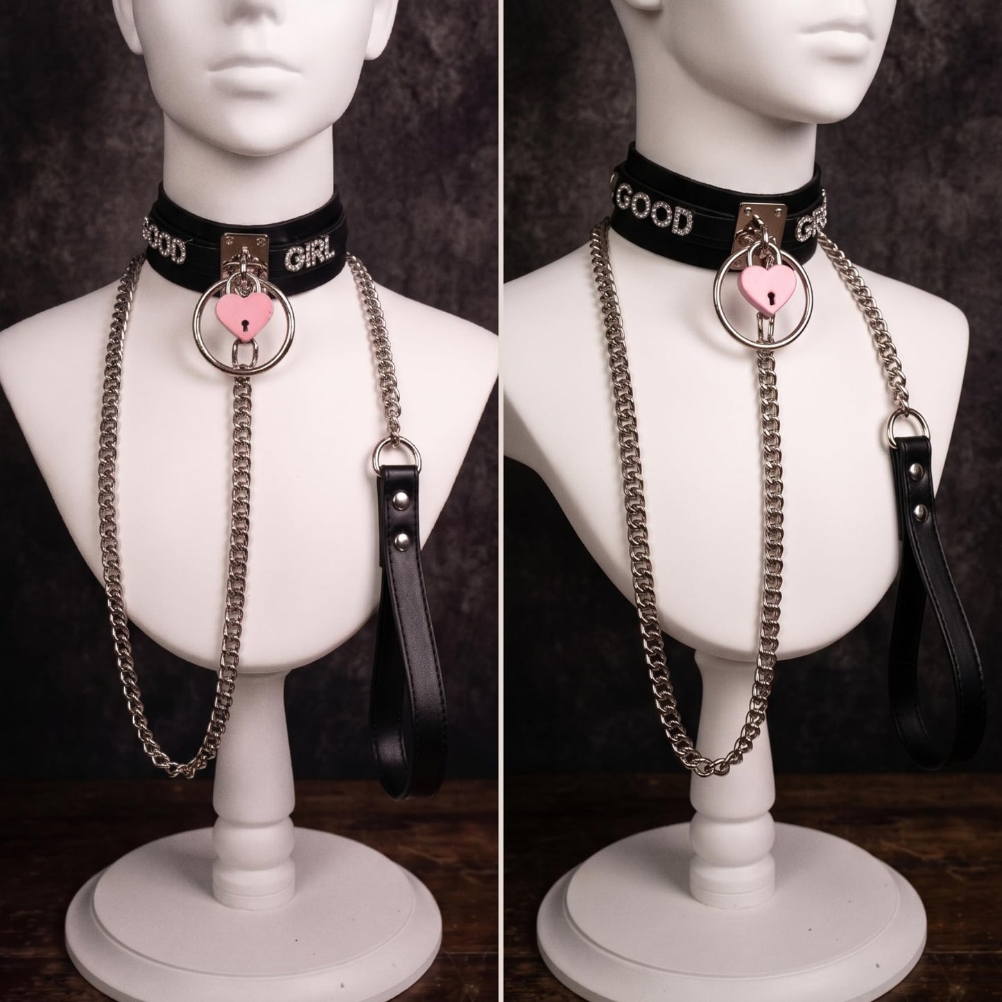 ADEMISHIA Pink Padlock O-ring Leather Choker and Leash Set, Punk Gothic Grunge Emo Necklace For Women, Soft Vegan Leather Collar with Durable Aluminum Chain Leash