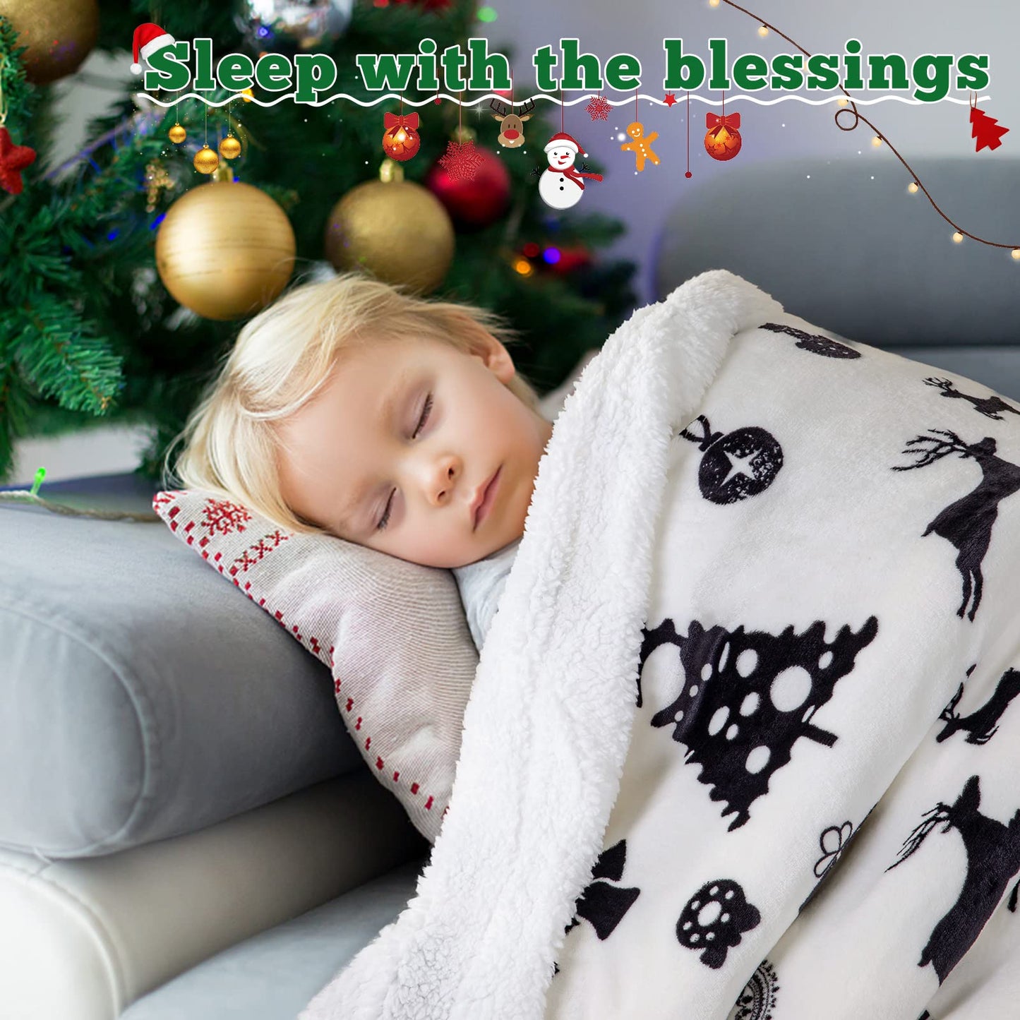 LBRO2M Sherpa Fleece Bed Blanket Queen Size,Christmas Super Soft Fuzzy Plush Warm Cozy Fluffy Microfiber Couch Throw Velvet Double Reversible Luxurious Blankets