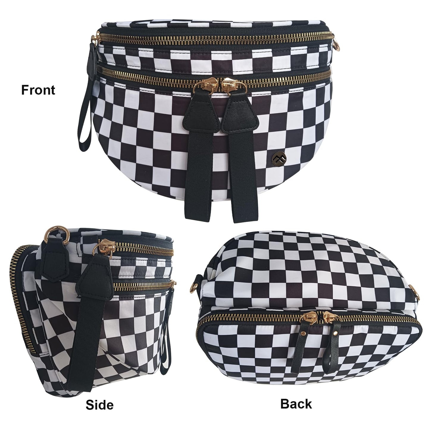 Security Carry Bum Bags Checkered Crossbody Fanny Packs Diaper Bag with RFID Pouch for CCW, EDC& Outdoor (Black+white)