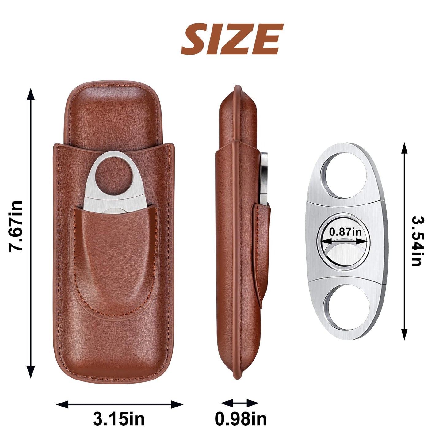 cgaplus 2-Finger Leather Cigar Case with Cutter Cedar Wood Lined Cigar Humidor Portable Travel Cigar Case(Brown)