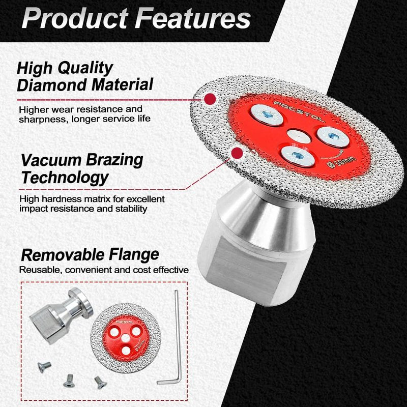 Mini Diamond Engraving Saw Blade - FOCSTOL 5pcs 2 Inch(50mm) Cutting Disc with 1pc 5/8''-11 Thread Flange for Marble Granite Artificial Stone Porcelain Tile Ceramic
