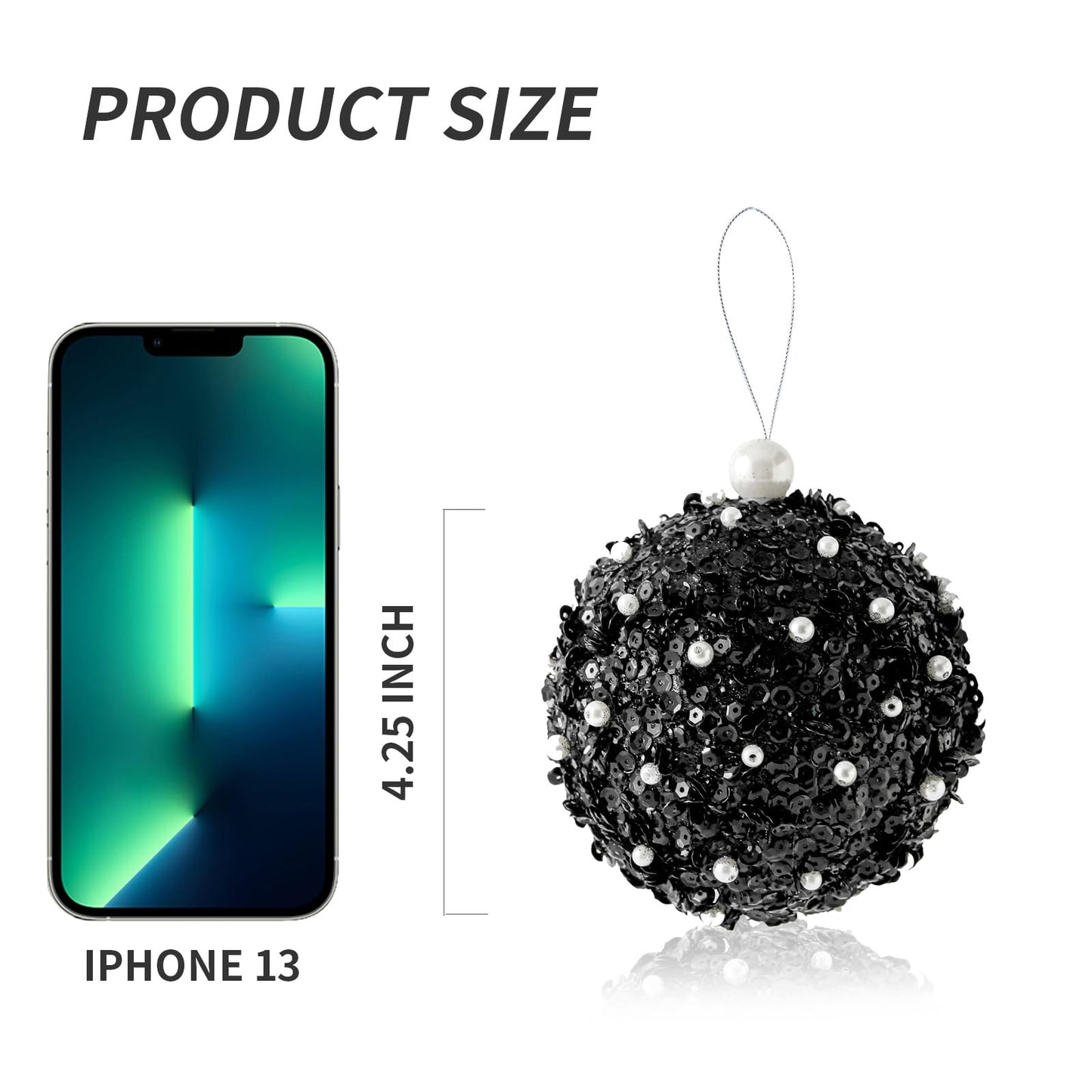 4.25" Christmas Ball Ornaments, 4pc Set Shatterproof Christmas Decorations Tree Balls for Xmas Trees Wedding Party Decoration (Black)…