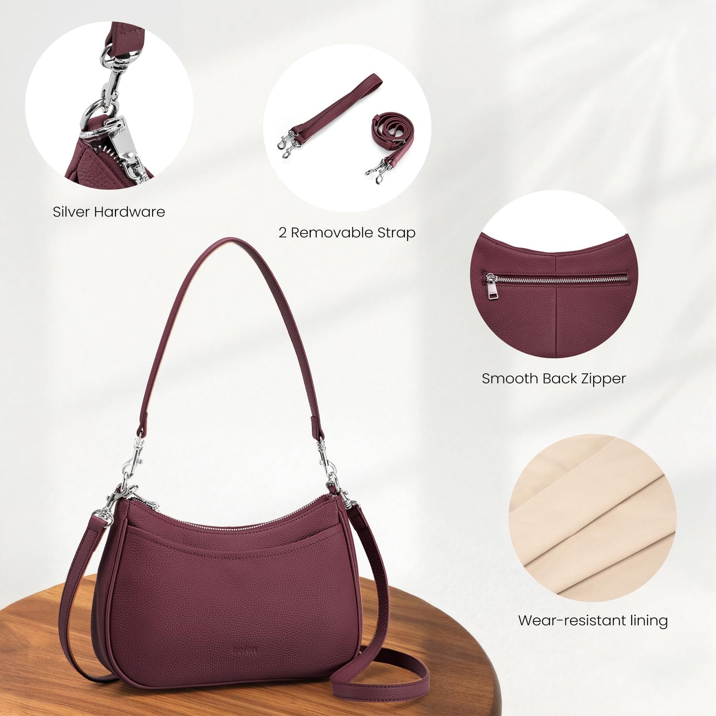 befen Genuine Leather Handbags for Women Travel Purses Anti Theft Crossbody Bag Burgundy Purses with RFID Blocking Soft Real Leather Hobo Bag Designer Trendy Womens Handbag Shoulder with 2 Straps