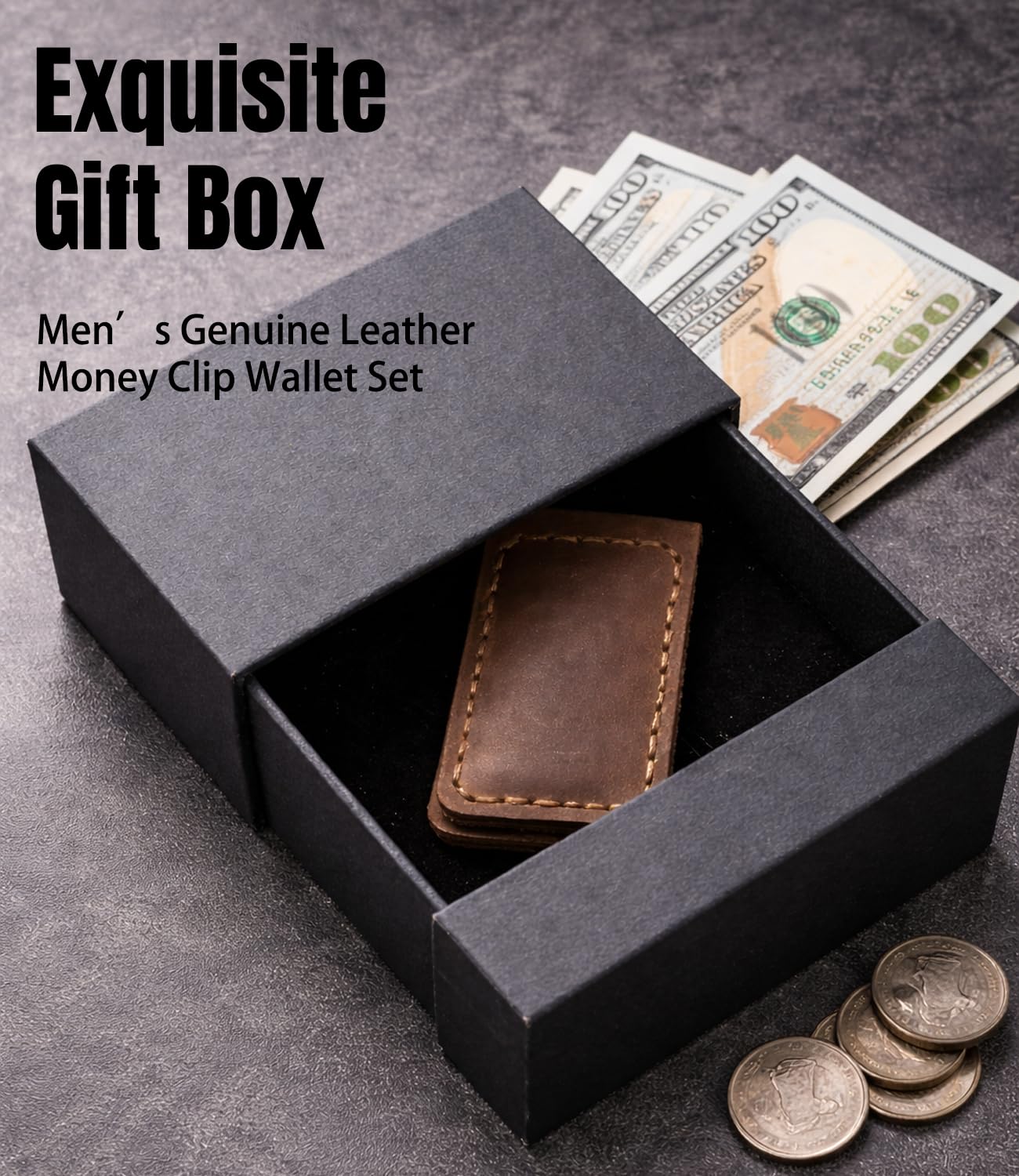 Routoboe Slim Magnetic Money Clip, Genuine Leather Business Card Holder, Gift Box Included