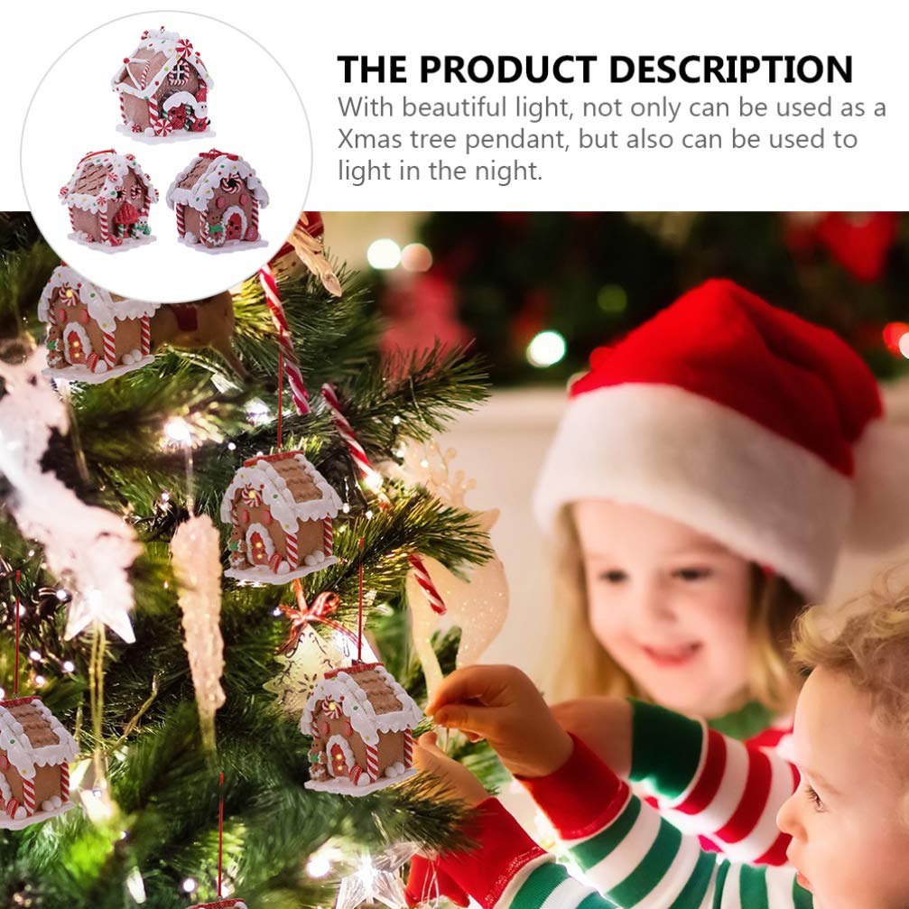 Toyvian 3 Pcs Gingerbread Houses: LED Christmas Village Houses with Rope, Soft Clay Dough Hanging Ornaments - Resin Santa Snowman Figures for Home Holiday Xmas Decor