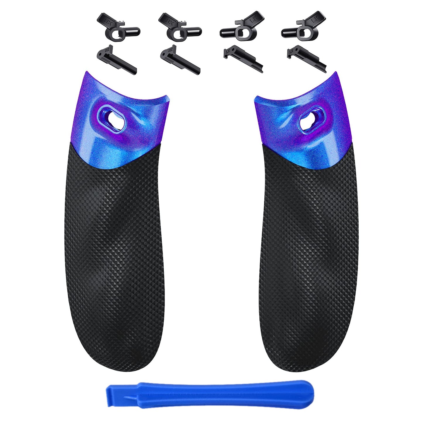 eXtremeRate Flexor Rubberized Side Rails Grips Button Stop Kit for Xbox Series X/S Controller, Anti-Slip Ergonomic Button Stopper Handle Grips for Xbox Core Controller – Chameleon Purple Blue