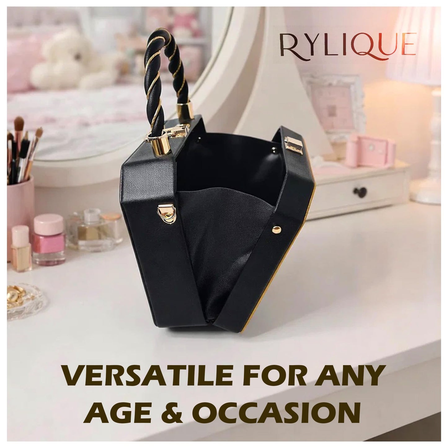 Purses For Women, Trendy Cross Body Bag For Woman, Shoulder Purse, Faux Leather Crossbody Bag, Top Handle Purses for Lady, Handbags - Clutch Evening Purse With Interchangeable Straps (Black)
