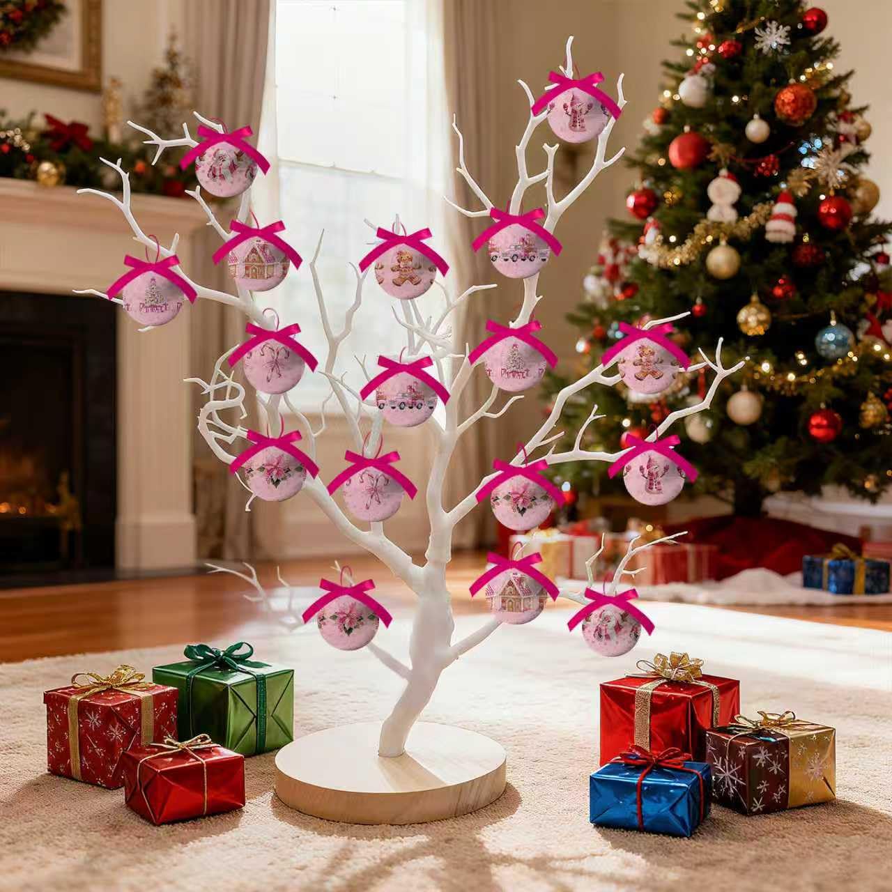 Pink Christmas Decor - Pink Christmas Tree Decorations Snowman Santa Candy Hanging Ornaments Balls, Cute Decorations Ball 1.18 Inch for Xmas Tree Party Home Holiday,Xmas Gifts Set of 16Pcs