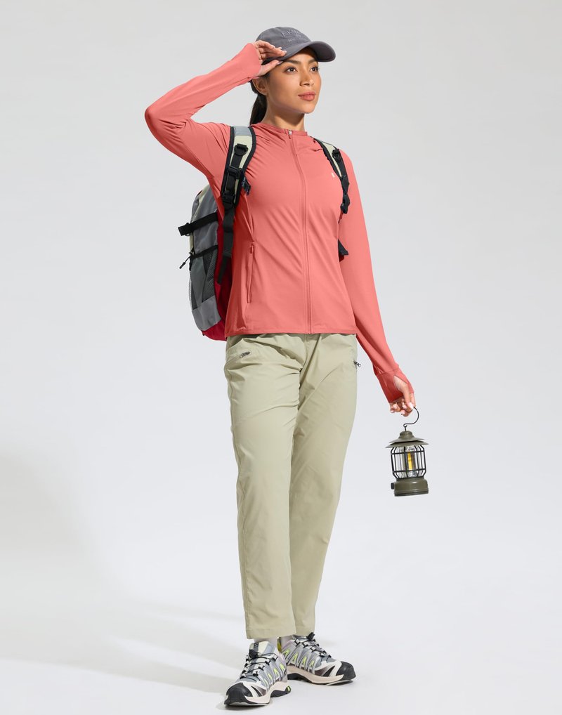 Soothfeel Women's UPF 50+ Sun Protection Hoodie Jacket Lightweight Long Sleeve Sun Shirt for Women with Pocket Hiking Outdoor(Coral, S)