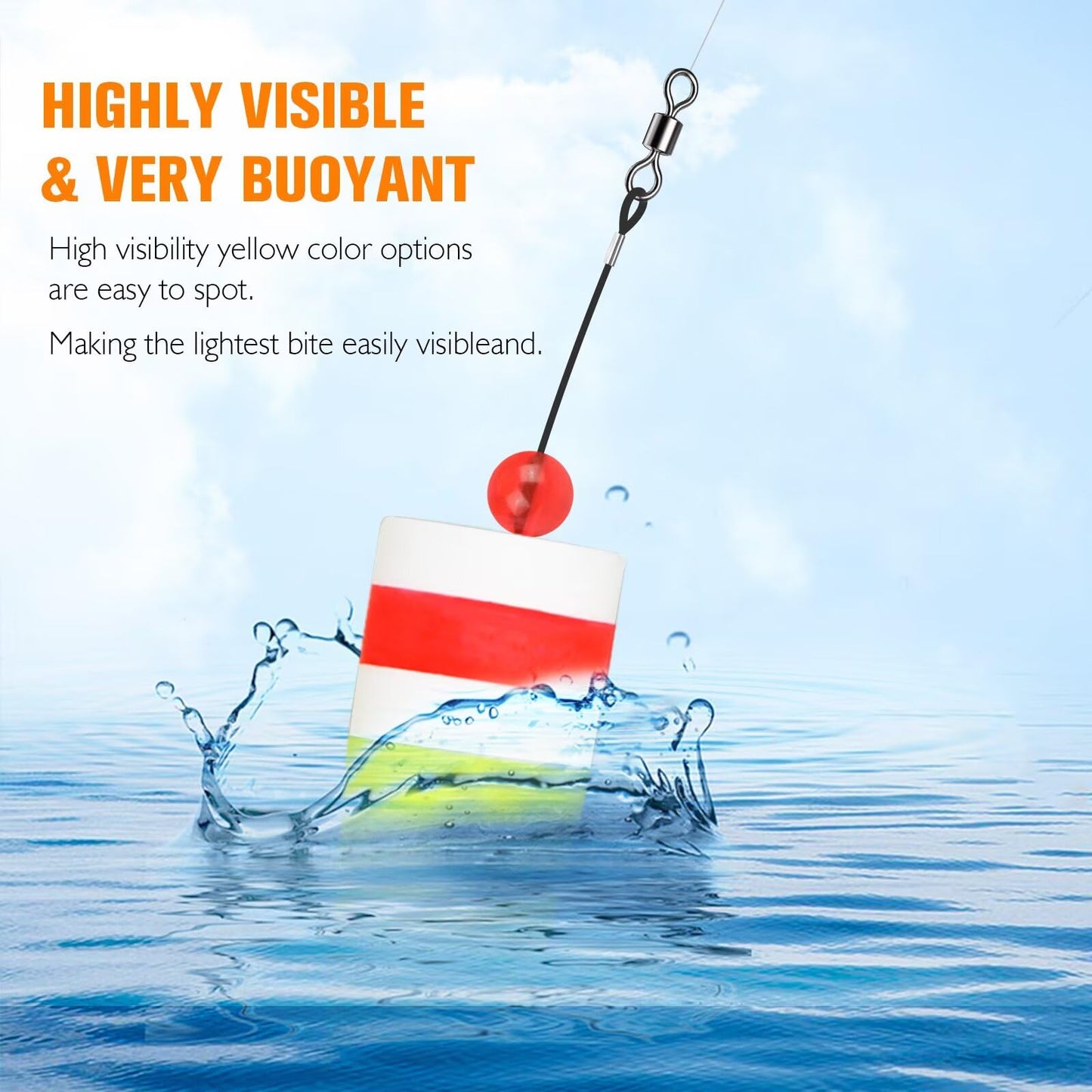 Dovesun Popping Cork Weighted Fishing Bobbers Floats Fishing Corks Popping Corks for Saltwater Freshwater Yellow Float Length-4in & Buoyancy-1.23oz*5pcs
