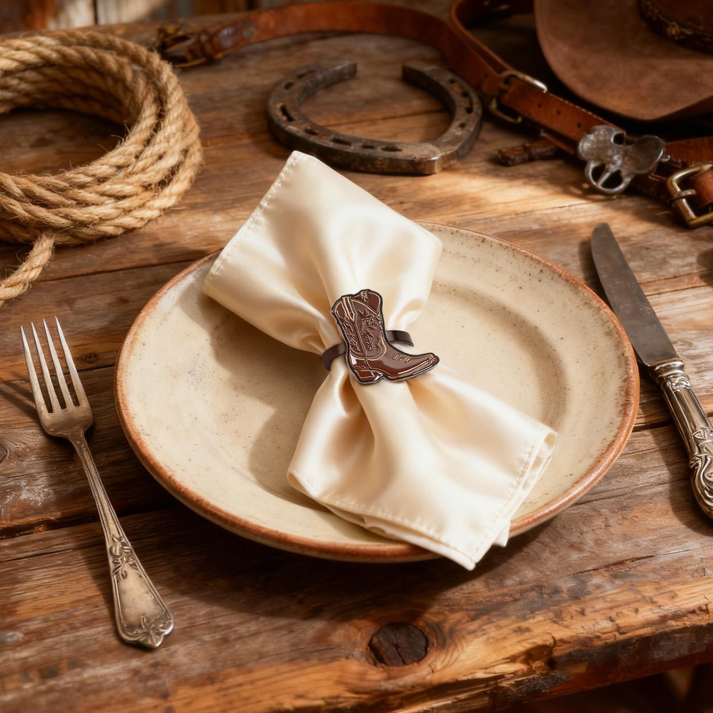 24PCS Western Party Decorations Cowboy Boot Napkin Rings Rustic Farmhouse Western Napkin Holder Metal Tissue Rings Buckles Cowboy Birthday Party Supplies
