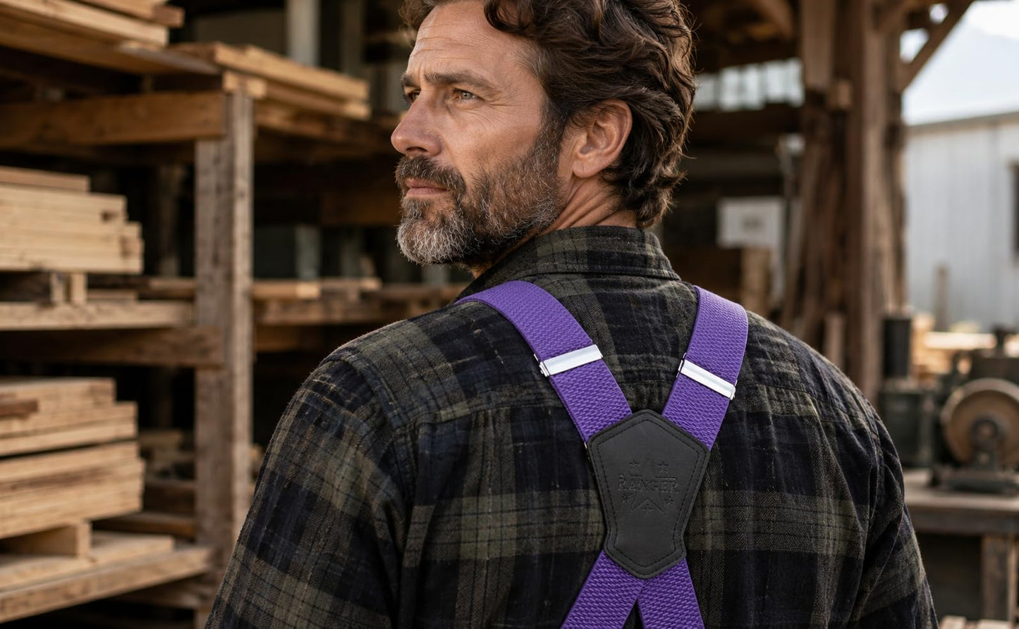 Ranger - Suspenders for Men – 2 inch. Wide, 53 inch. Heavy Duty, Strong, Solid, Long, Formal, Suit Accessories Men - Purple
