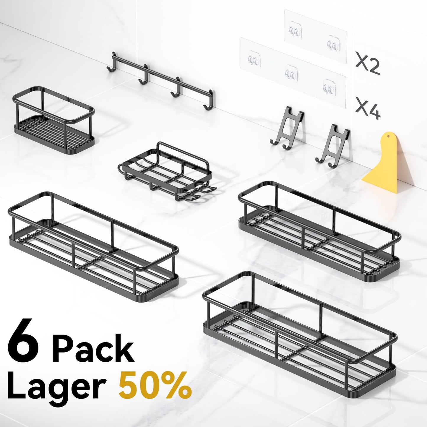 YASONIC Shower Caddy, 100% Rustproof Shower Shelves for Inside Shower, No Drilling Bathroom Organizers and Storage, 6 Pack Large Capacity Bathroom Caddy for Kitchen & Home Decor
