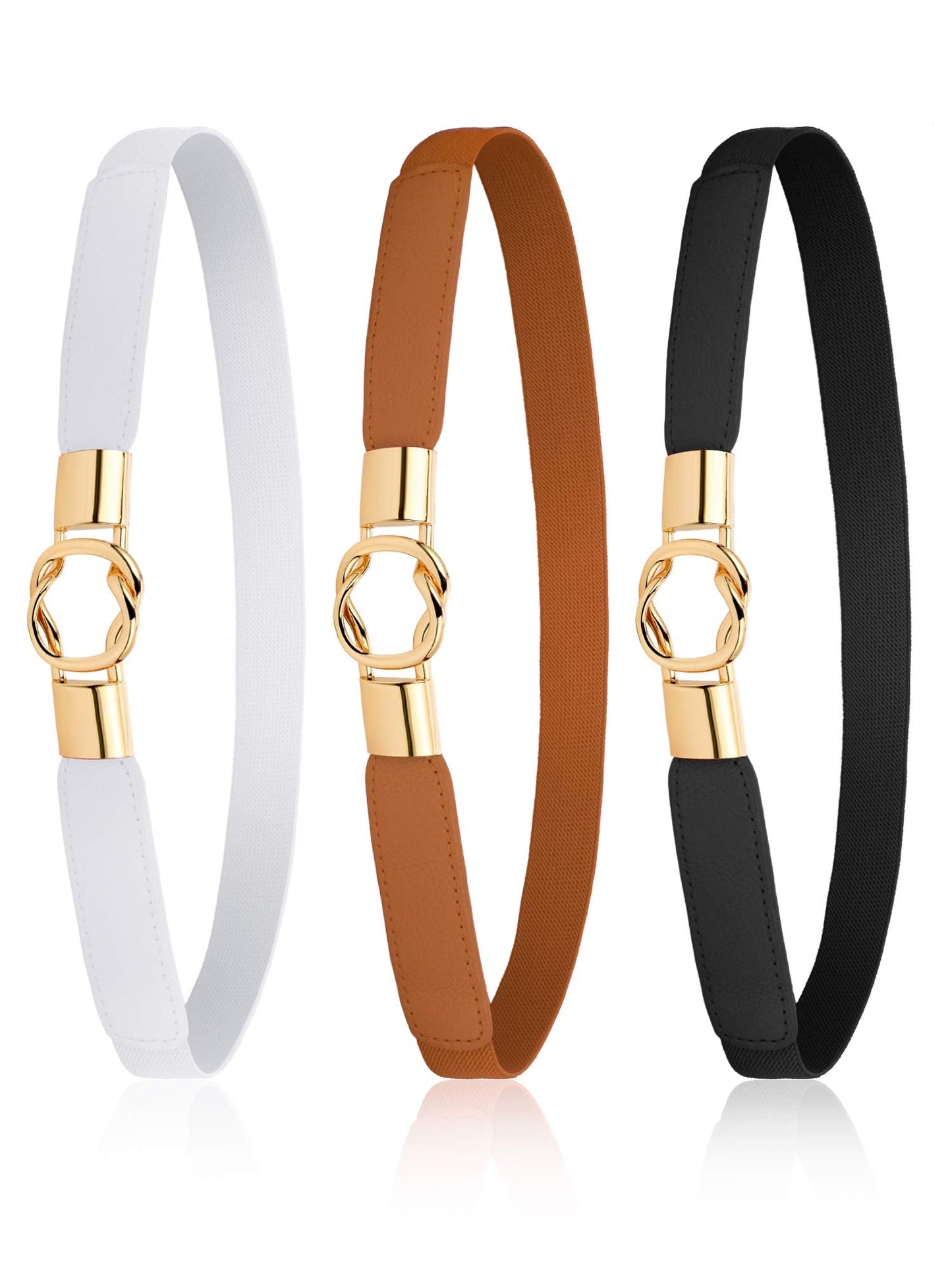 Blulu 3 Pcs Women Skinny Waist Belt Elastic Stretch Thin Belt for Dresses Jeans Western Elastic Waist Cinch Accessories(Medium)