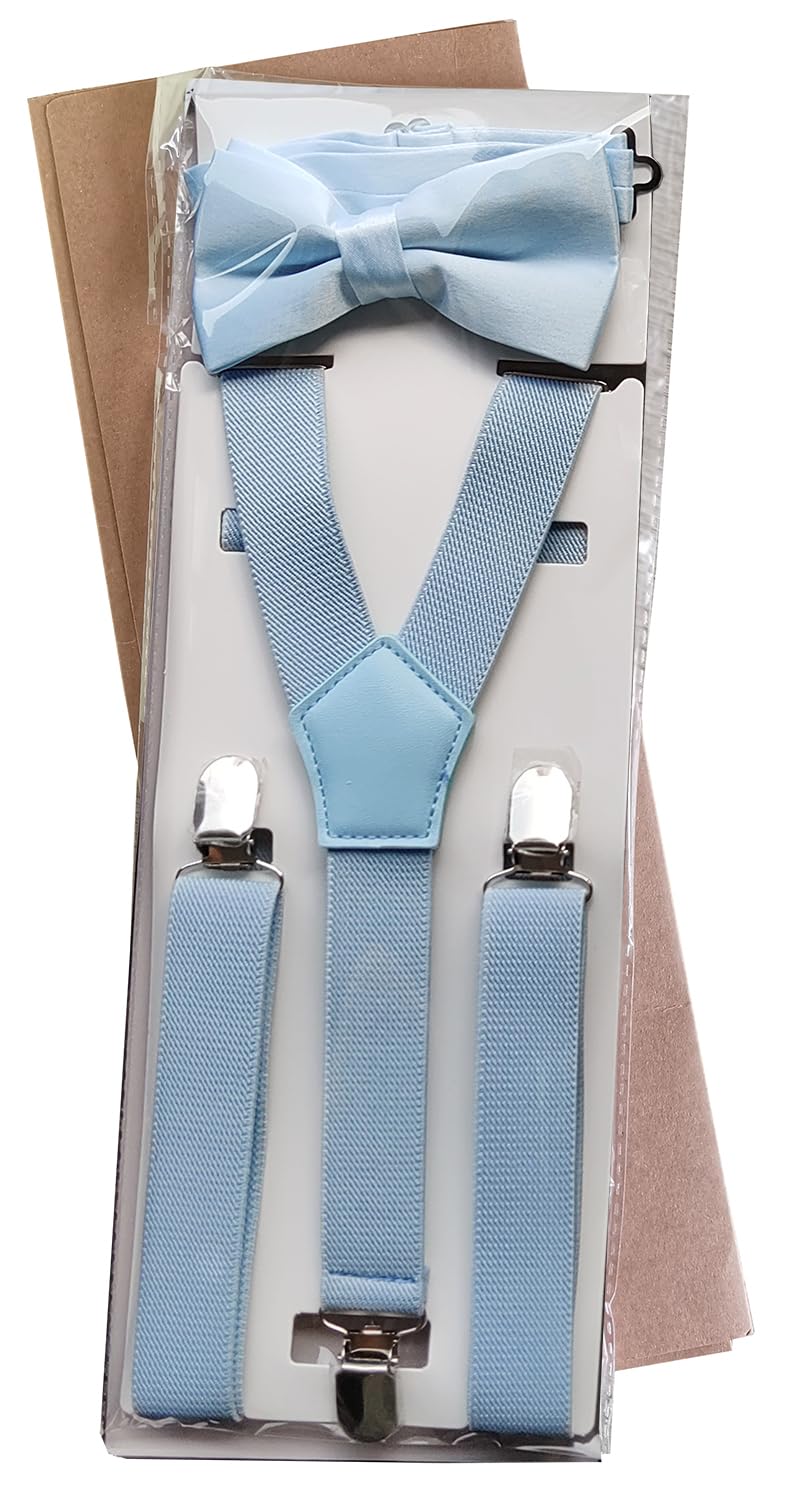 WDSKY Boys' Suspenders and Bow Tie Set Y Shape Adjustable Elastic 40 Inches Navy Blue