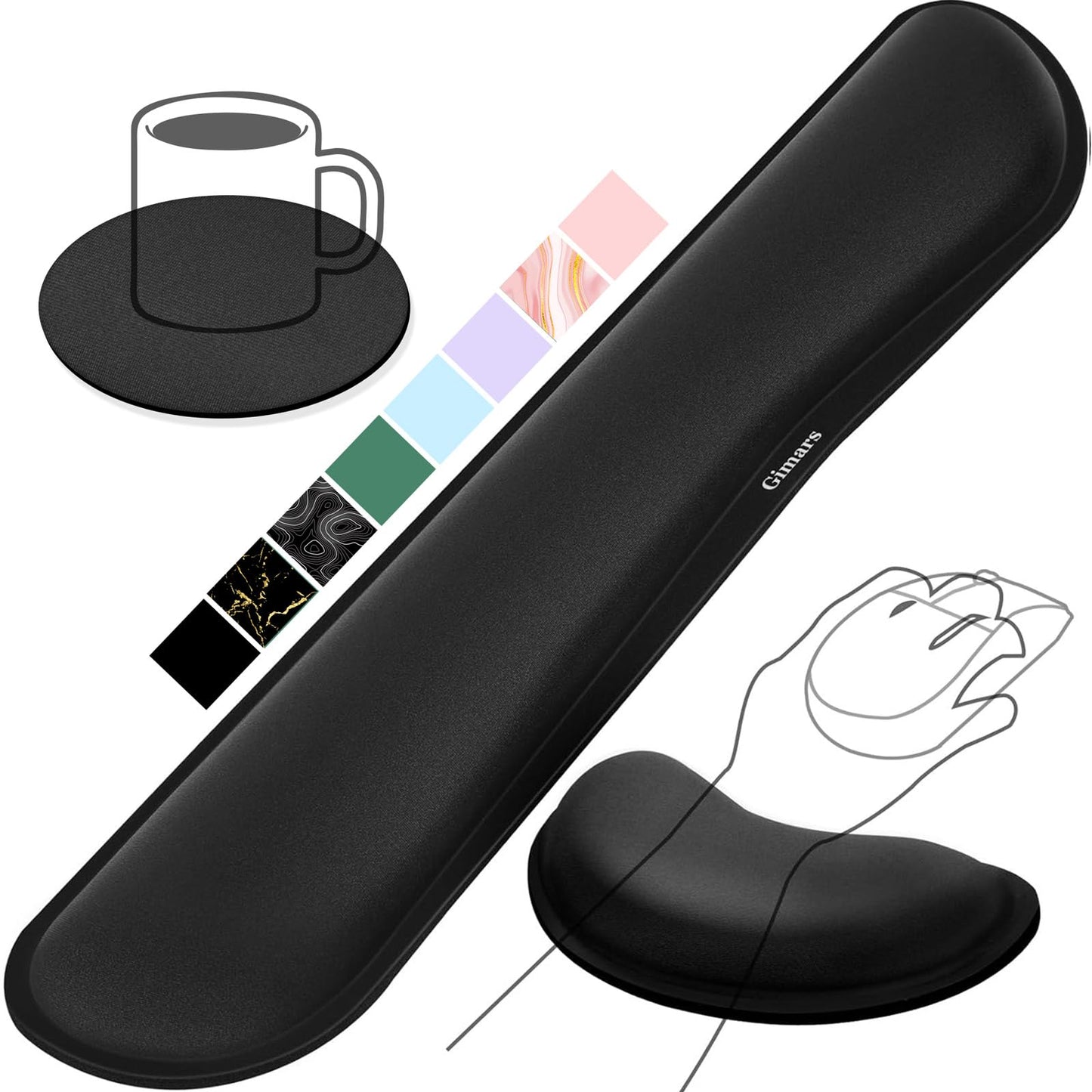 Gimars Upgrade Enlarge Silky and Superfine Fabric Gel Memory Foam Keyboard Wrist Rest Set, Ergonomic Keyboard Mouse Wrist Support for Typing Pain Relief, Comfort for Office, Gaming, Computer, Black